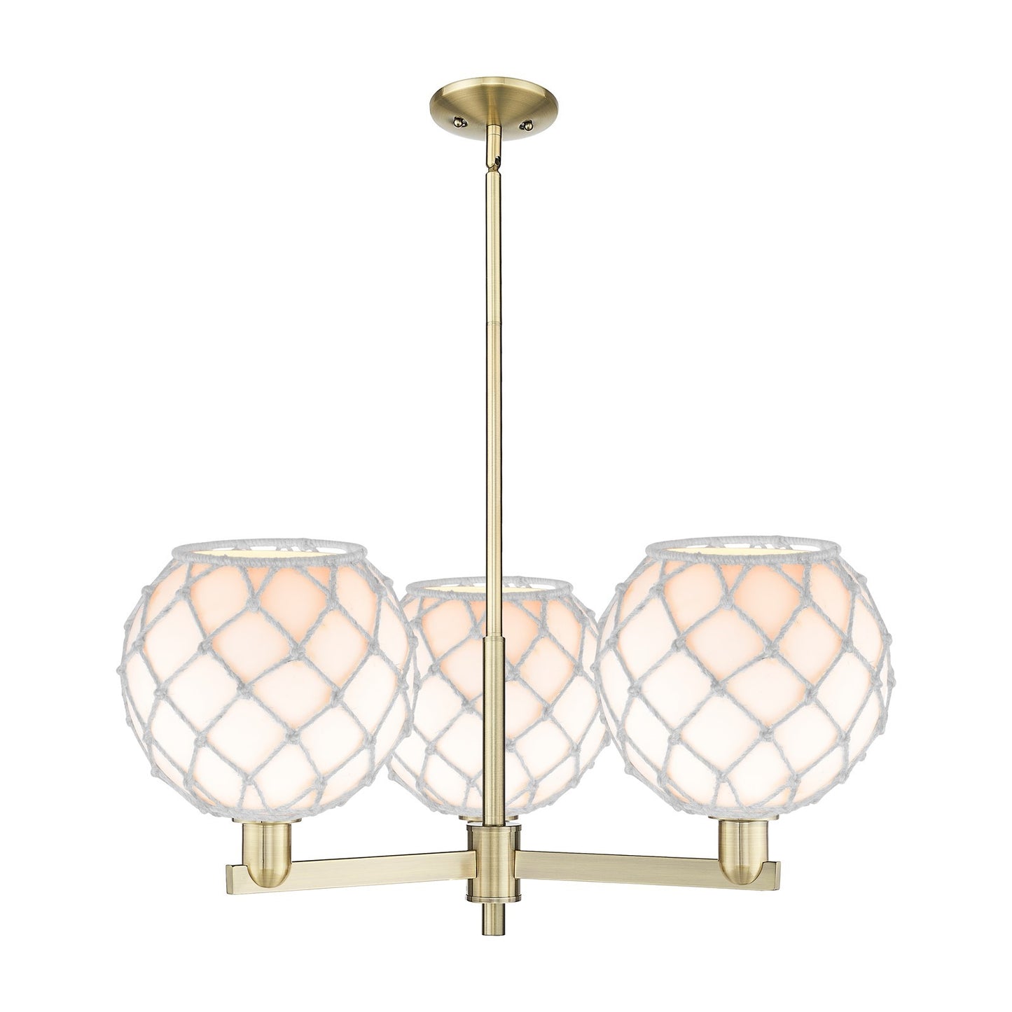 Innovations Farmhouse Rope 32in 3-Light Pendant | Industrial Antique Brass Steel and White Glass with Rope | Kitchen Island & | Model 716-3CR-AB-G121-10RW