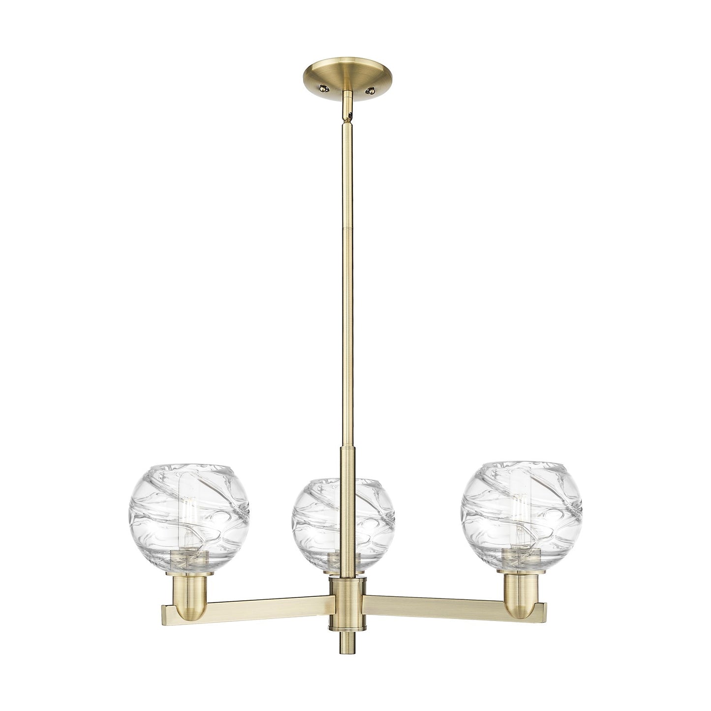 Innovations Athens Deco Swirl 27.62in 3-Light Pendant | Industrial Antique Brass Steel and Clear Deco Swirl Glass | Kitchen | Model 716-3CR-AB-G1213-6CL