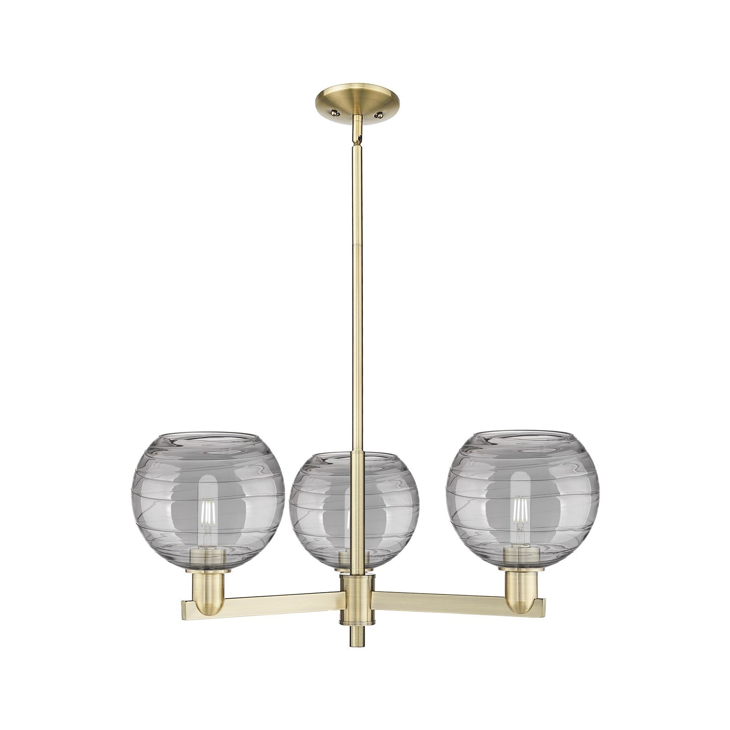 Innovations Athens Deco Swirl 30in 3-Light Pendant | Industrial Antique Brass and Light Smoke Deco Swirl Glass | Kitchen | Model 716-3CR-AB-G1213-8SM