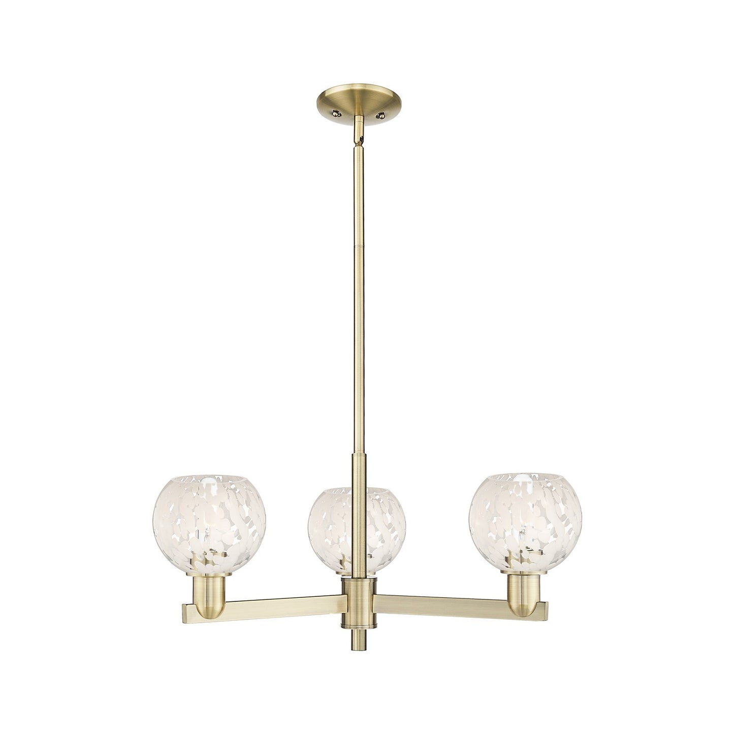 Innovations Lighting White Mouchette 28in 3-Light Pendant | Industrial Antique Brass and White Glass | Kitchen Island & | Model 716-3CR-AB-G1216-6WM