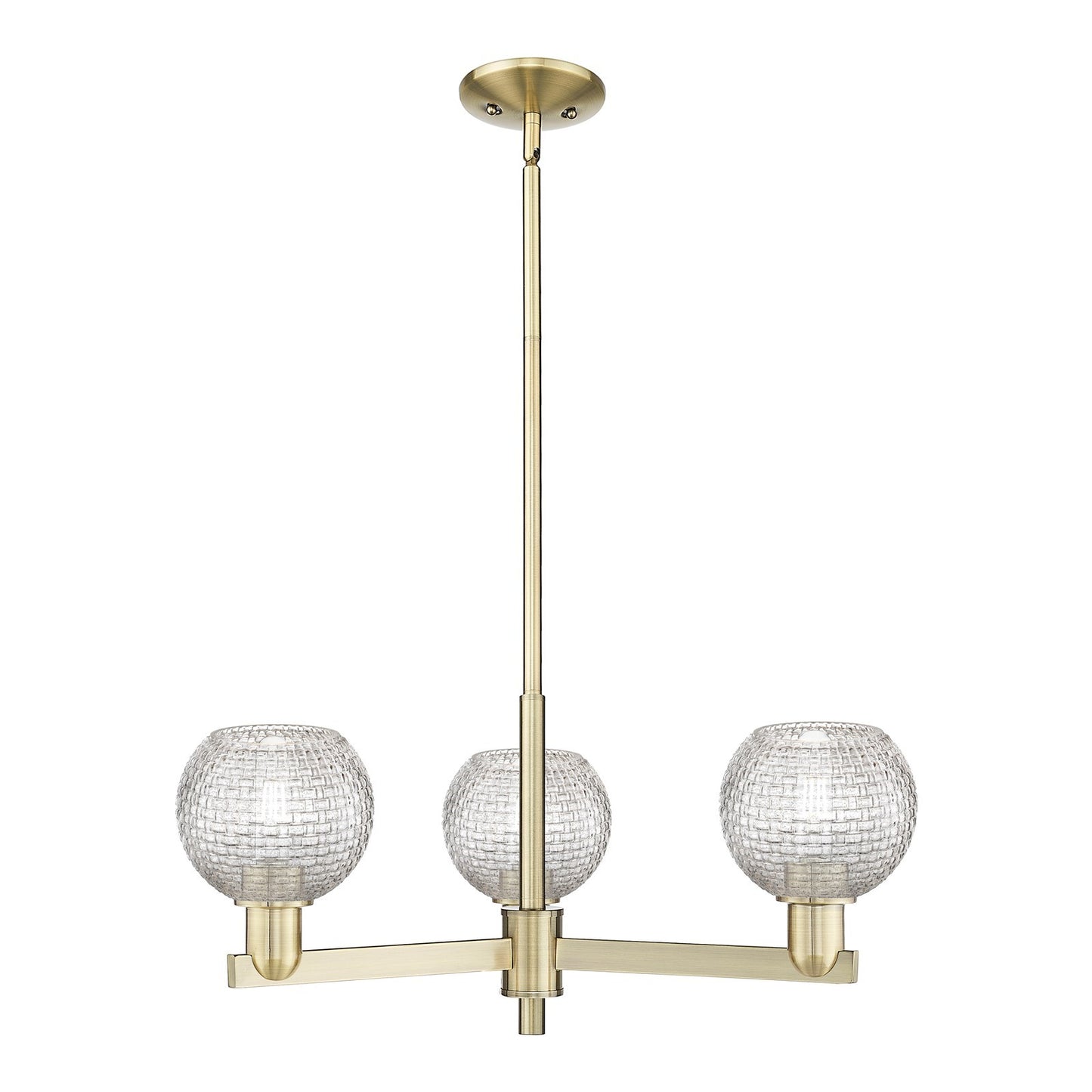 Innovations Athens 28in 3-Light Pendant | Industrial Antique Brass Steel and Clear Basket Weave Glass | Kitchen Island & | Model 716-3CR-AB-G122C-6CL