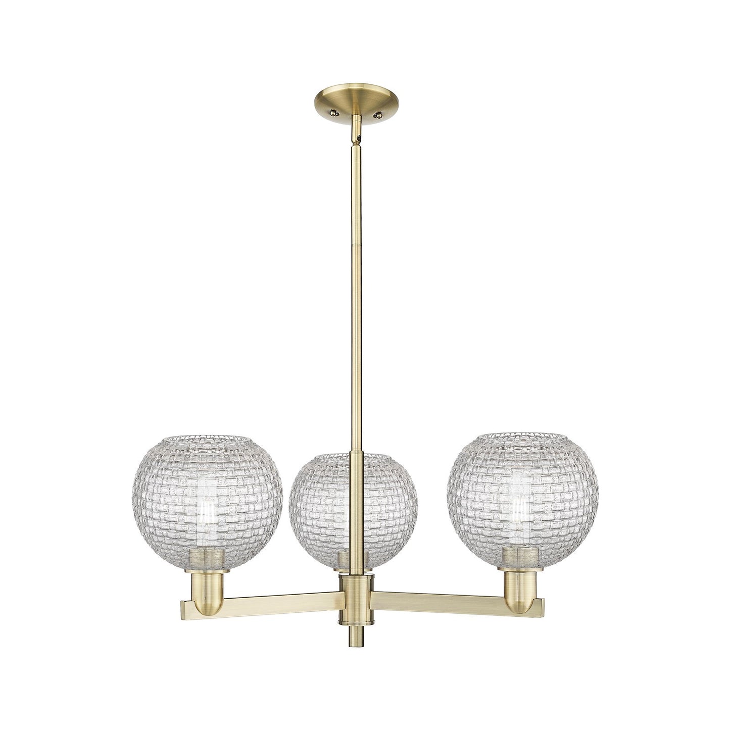 Innovations Athens 30in 3-Light Pendant | Industrial Antique Brass Steel and Clear Basket Weave Glass | Kitchen Island & | Model 716-3CR-AB-G122C-8CL