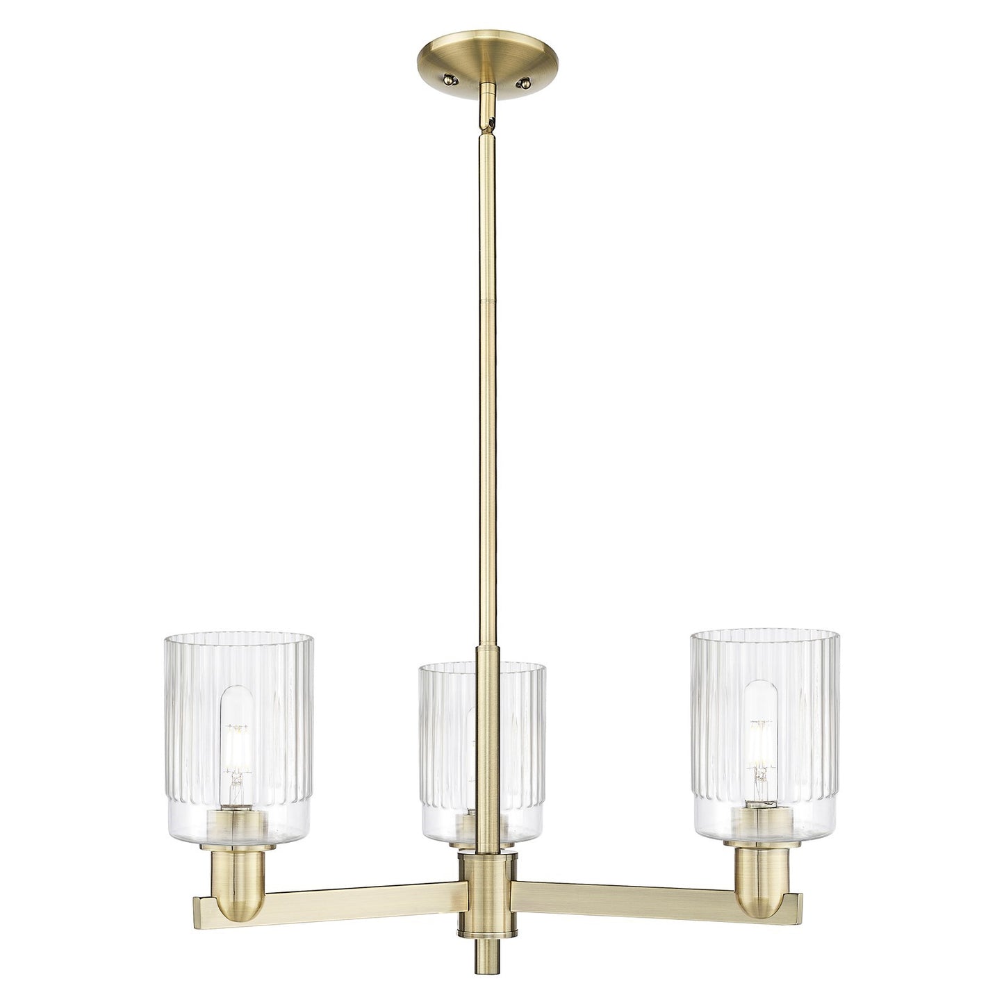 Innovations Hadley 26in 3-Light Pendant | Industrial Antique Brass Steel and Clear Ribbed Glass | Kitchen Island & Dining Room | Model 716-3CR-AB-G342