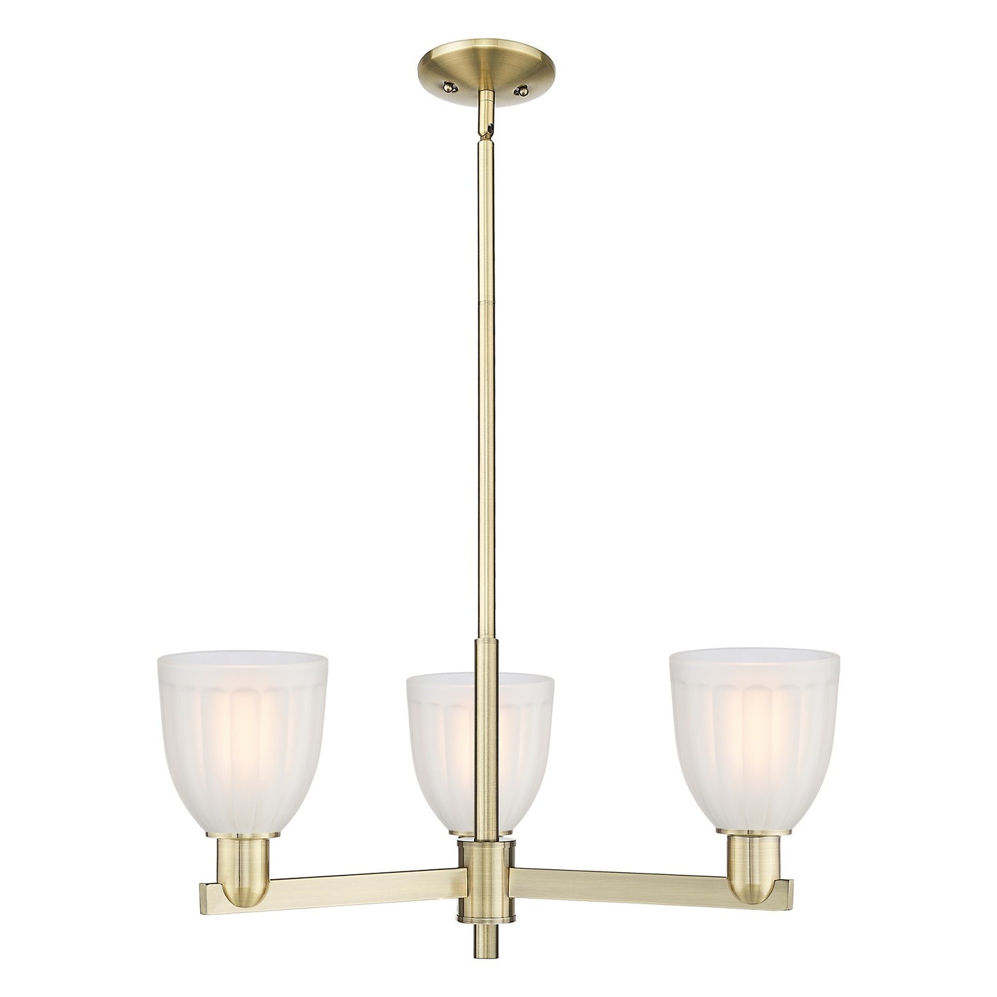 Innovations Brookfield 28in 3-Light Pendant | Industrial Antique Brass Steel and White Frosted Ribbed Glass | Kitchen Island & | Model 716-3CR-AB-G441