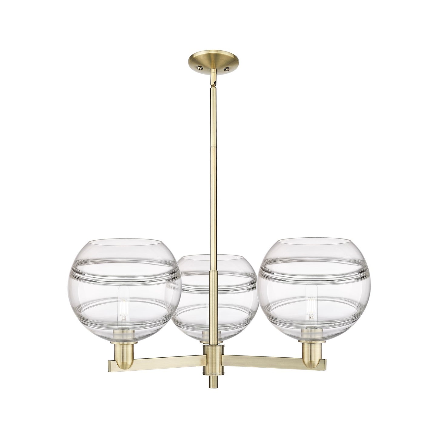 Innovations Rochester 32in 3-Light Pendant | Industrial Antique Brass Steel and Clear Glass | Kitchen Island & Dining Room | Model 716-3CR-AB-G556-10CL