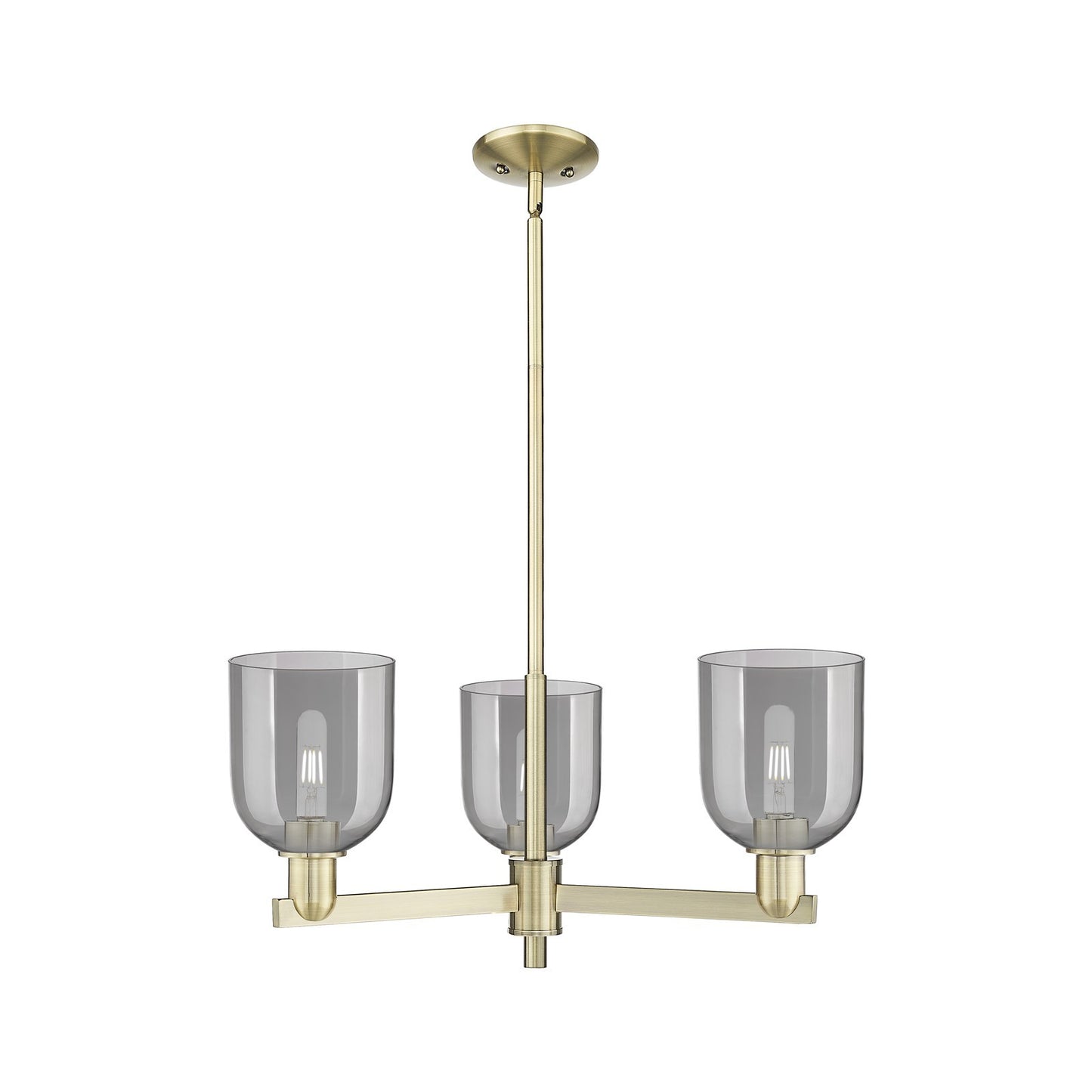 Innovations Bella 27in 3-Light Pendant | Industrial Antique Brass Steel and Light Smoke Glass | Kitchen Island & Dining Room | Model 716-3CR-AB-G558-6SM