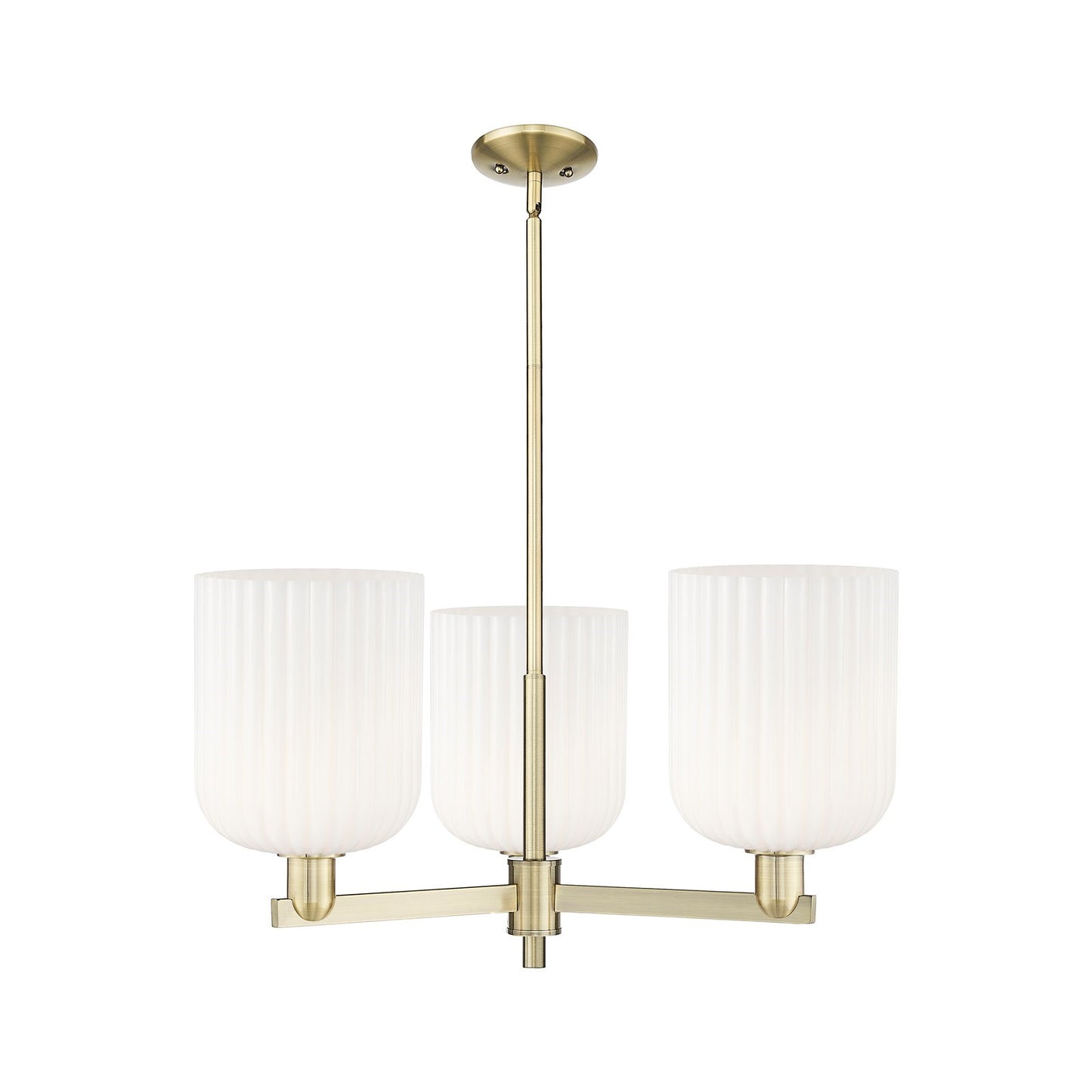 Innovations Bridal Veil 30in 3-Light Pendant | Industrial Antique Brass Steel and Gloss White Ribbed Glass | Kitchen Island & | Model 716-3CR-AB-G559-8GWH
