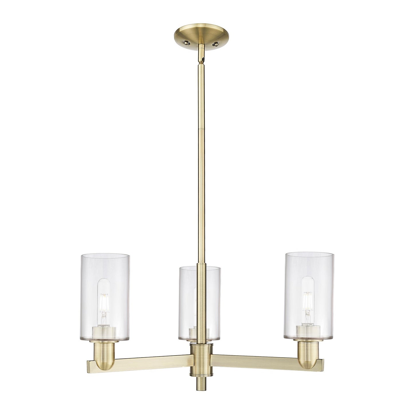 Innovations Clymer 26in 3-Light Pendant | Industrial Antique Brass Steel and Clear Glass | Kitchen Island & Dining Room | 25.62 x | Model 716-3CR-AB-G802