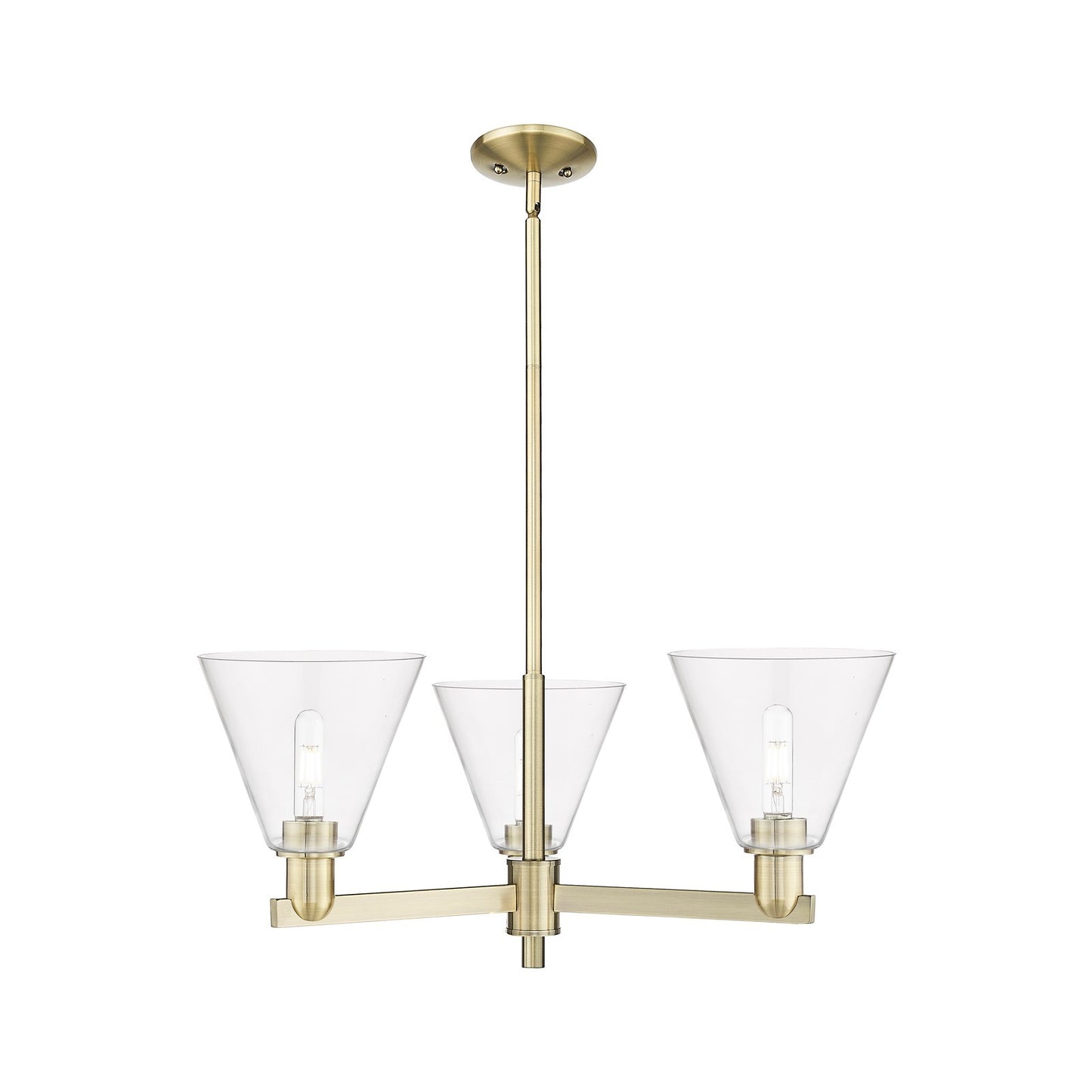 Innovations Berkshire Glass 30in 3-Light Pendant | Industrial Antique Brass Steel and Clear Glass | Kitchen Island & Dining Room | Model 716-3CR-AB-GBC-82
