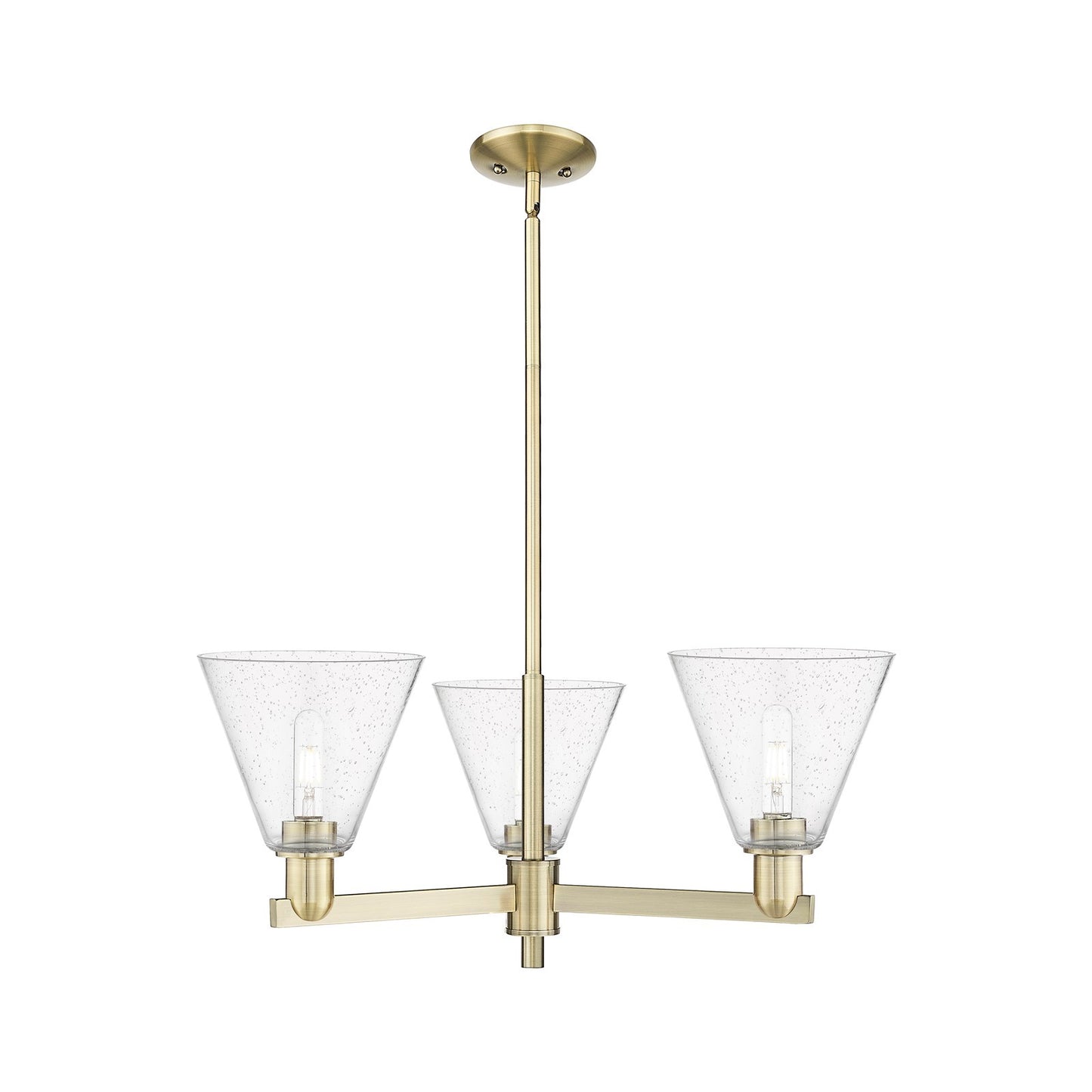 Innovations Berkshire Glass 30in 3-Light Pendant | Industrial Antique Brass Steel and Seedy Glass | Kitchen Island & Dining Room | Model 716-3CR-AB-GBC-84