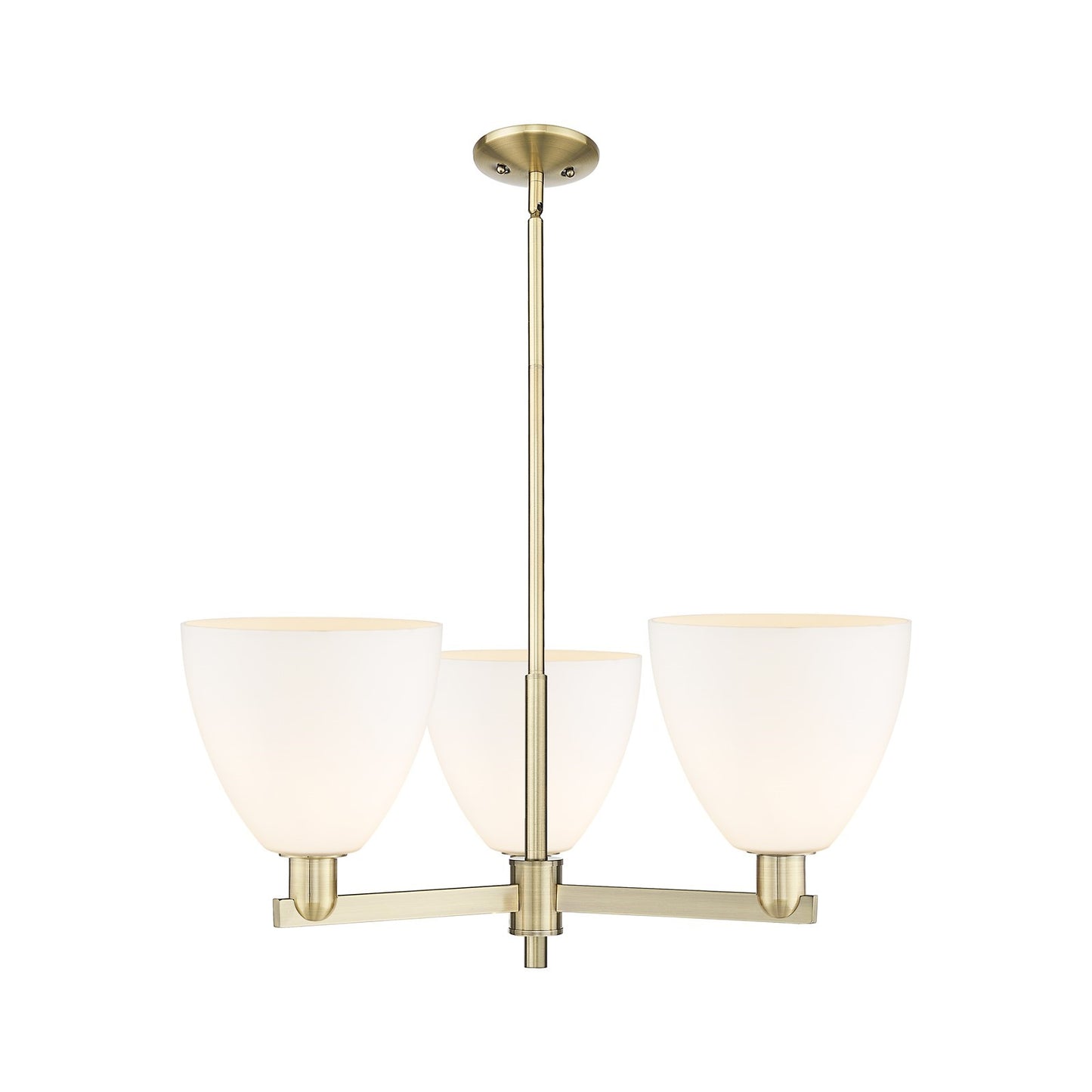 Innovations Bristol 31in 3-Light Pendant | Industrial Antique Brass Steel and Matte White Glass | Kitchen Island & Dining Room | Model 716-3CR-AB-GBD-91