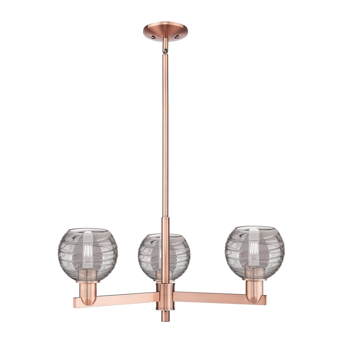 Innovations Athens Deco Swirl 18in 3-Light Pendant | Industrial Antique Copper Steel and Light Smoke Glass | Kitchen Island & | Model 716-3CR-AC-G1213-6SM