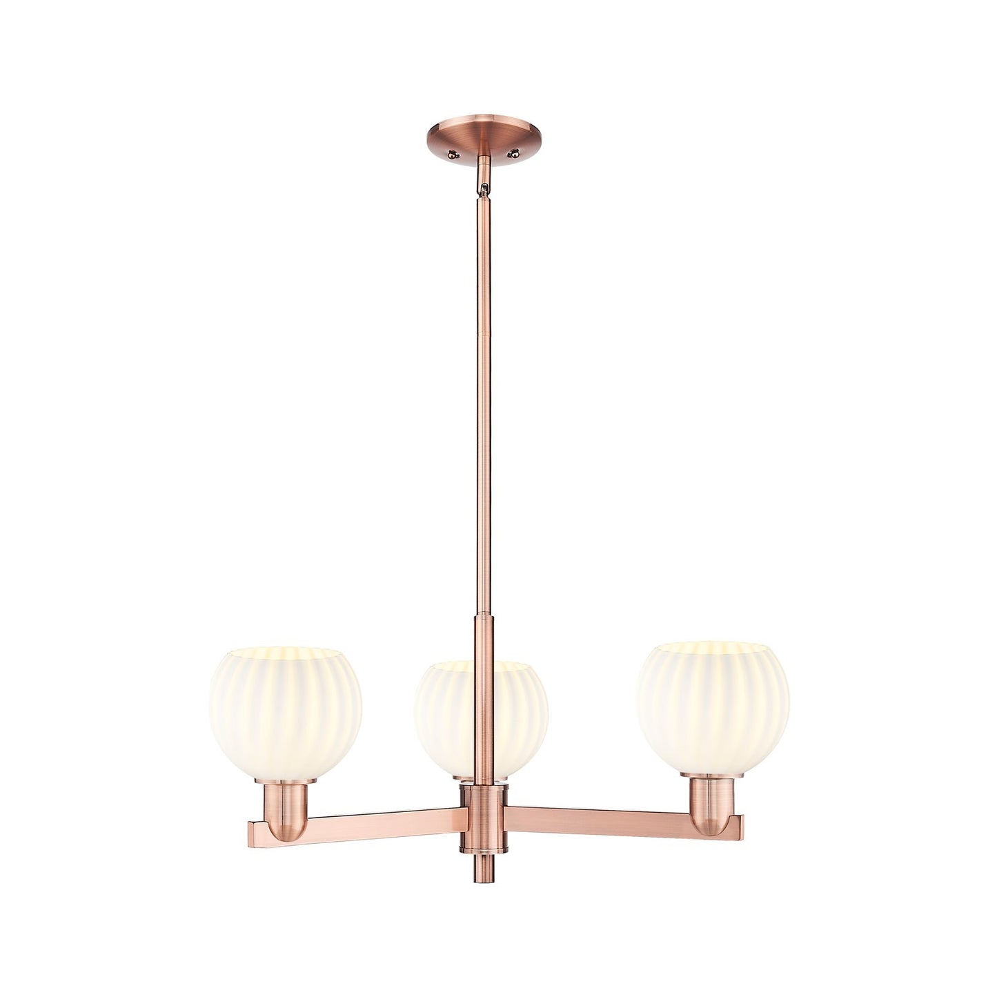 Innovations Lighting White Venetian 28in 3-Light Pendant | Industrial Antique Copper Steel and White Venetian Glass | Kitchen | Model 716-3CR-AC-G1217-6WV