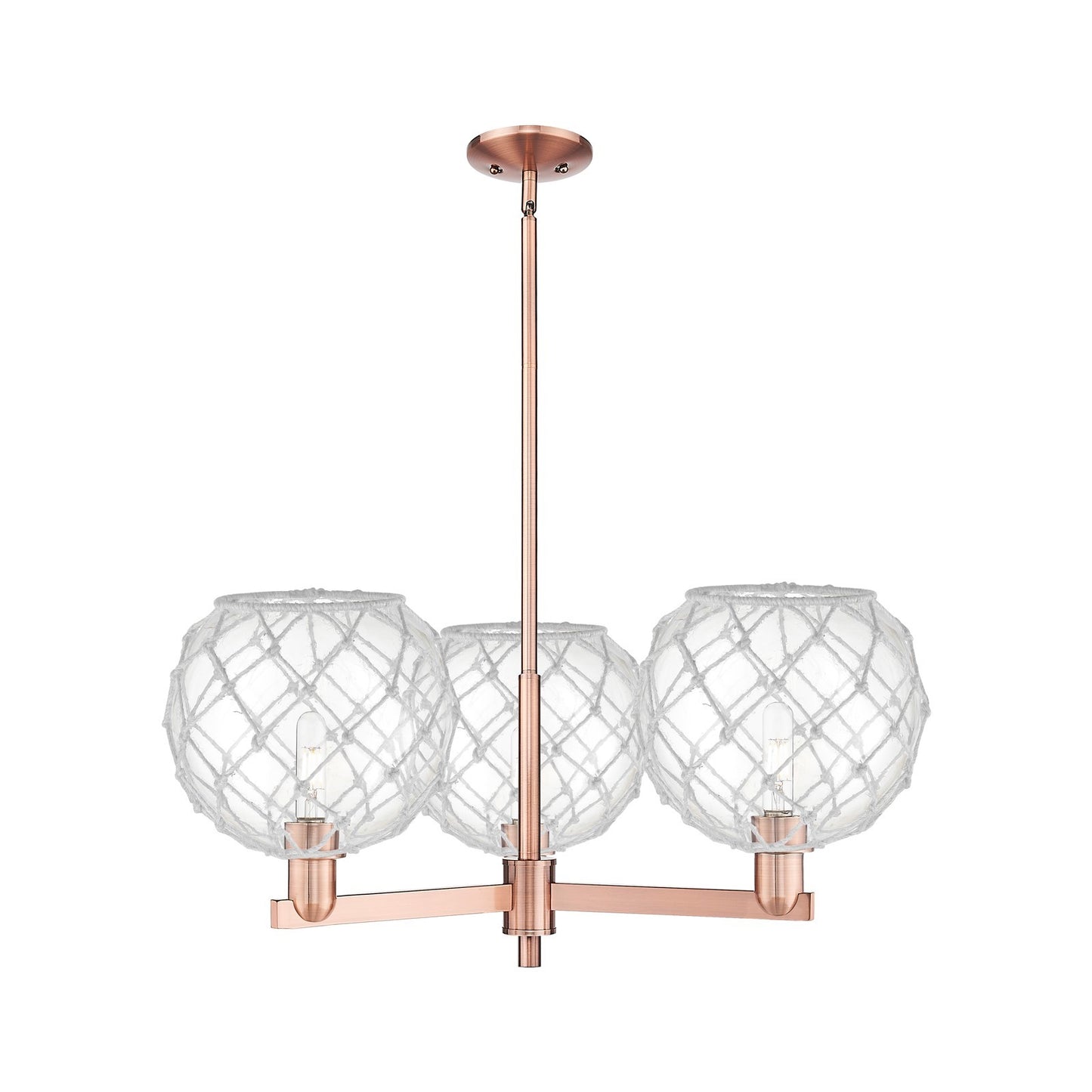 Innovations Farmhouse Rope 32in 3-Light Pendant | Industrial Antique Copper Steel and Clear Glass with White Rope | Kitchen | Model 716-3CR-AC-G122-10RW