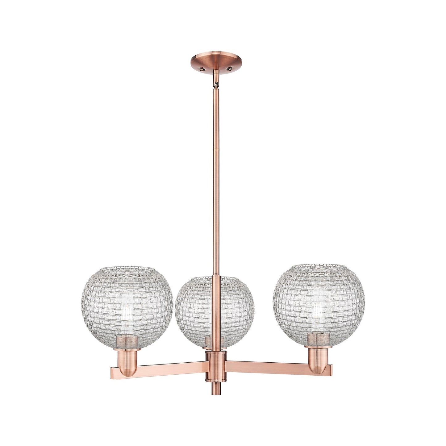 Innovations Athens 30in 3-Light Pendant | Industrial Antique Copper Steel and Clear Basket Weave Glass | Kitchen Island & | Model 716-3CR-AC-G122C-8CL