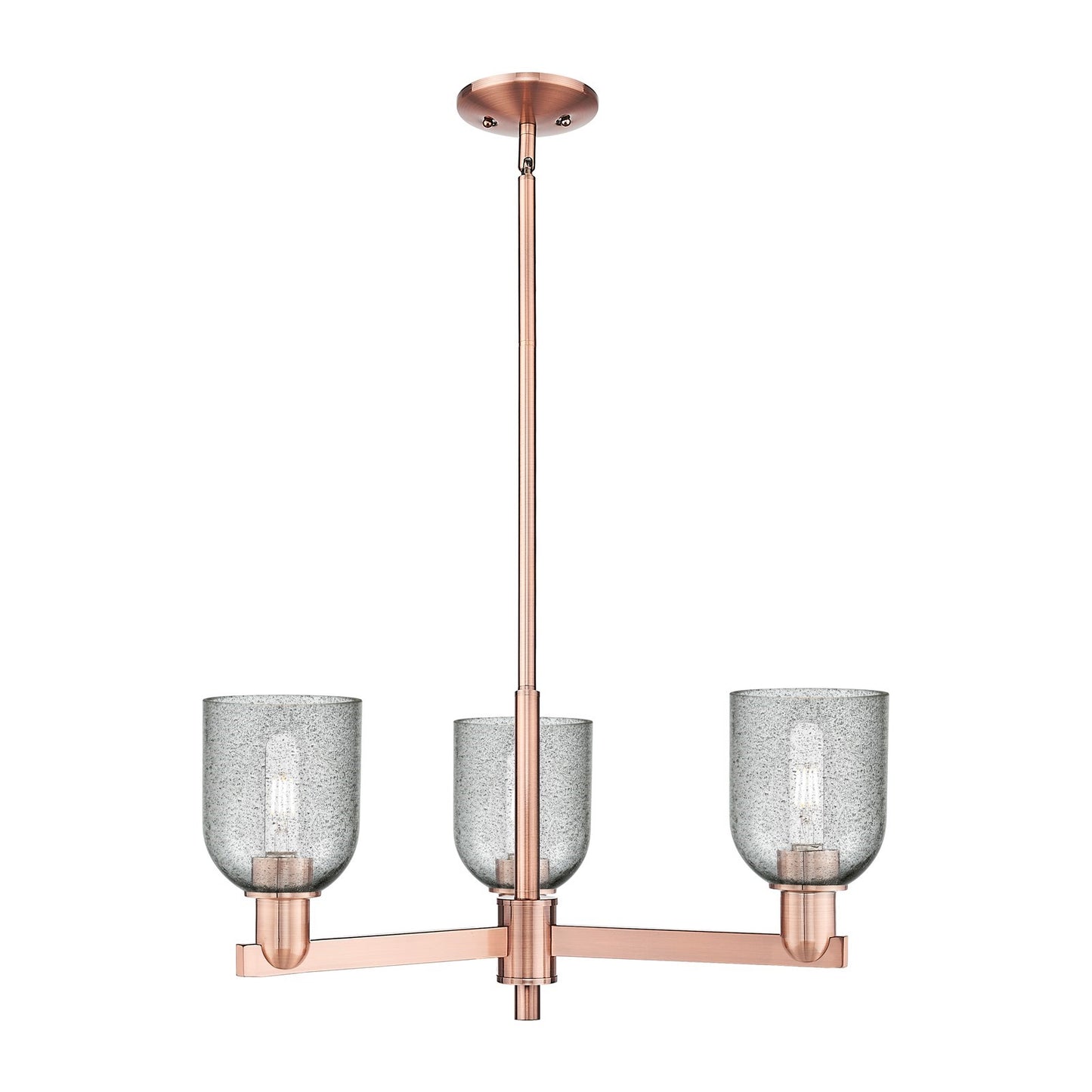 Innovations Caledonia 27in 3-Light Pendant | Industrial Antique Copper Steel and Charcoal Glass | Kitchen Island & Dining Room | Model 716-3CR-AC-G257