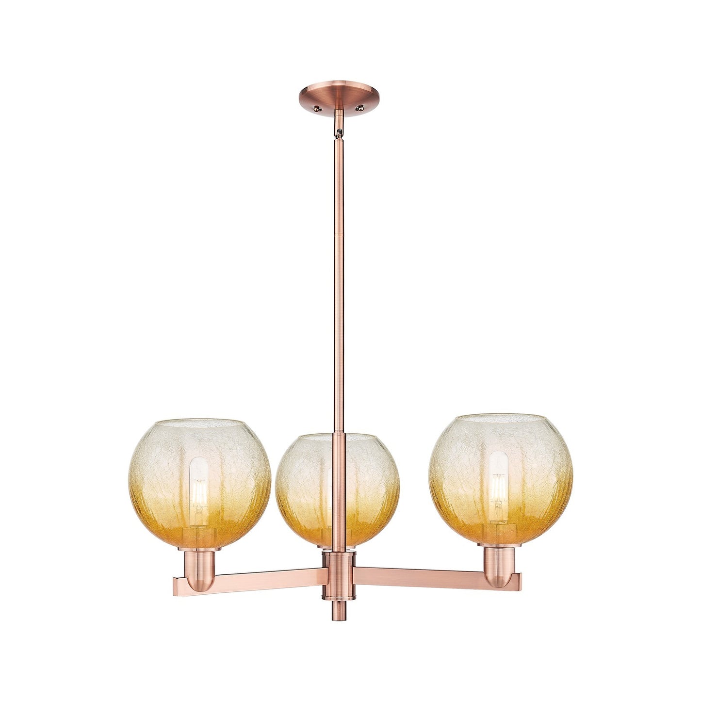 Innovations Brookhaven Globe 30in 3-Light Pendant | Industrial Antique Copper and Amber Glass | Kitchen Island & Dining Room | Model 716-3CR-AC-G483-8AM
