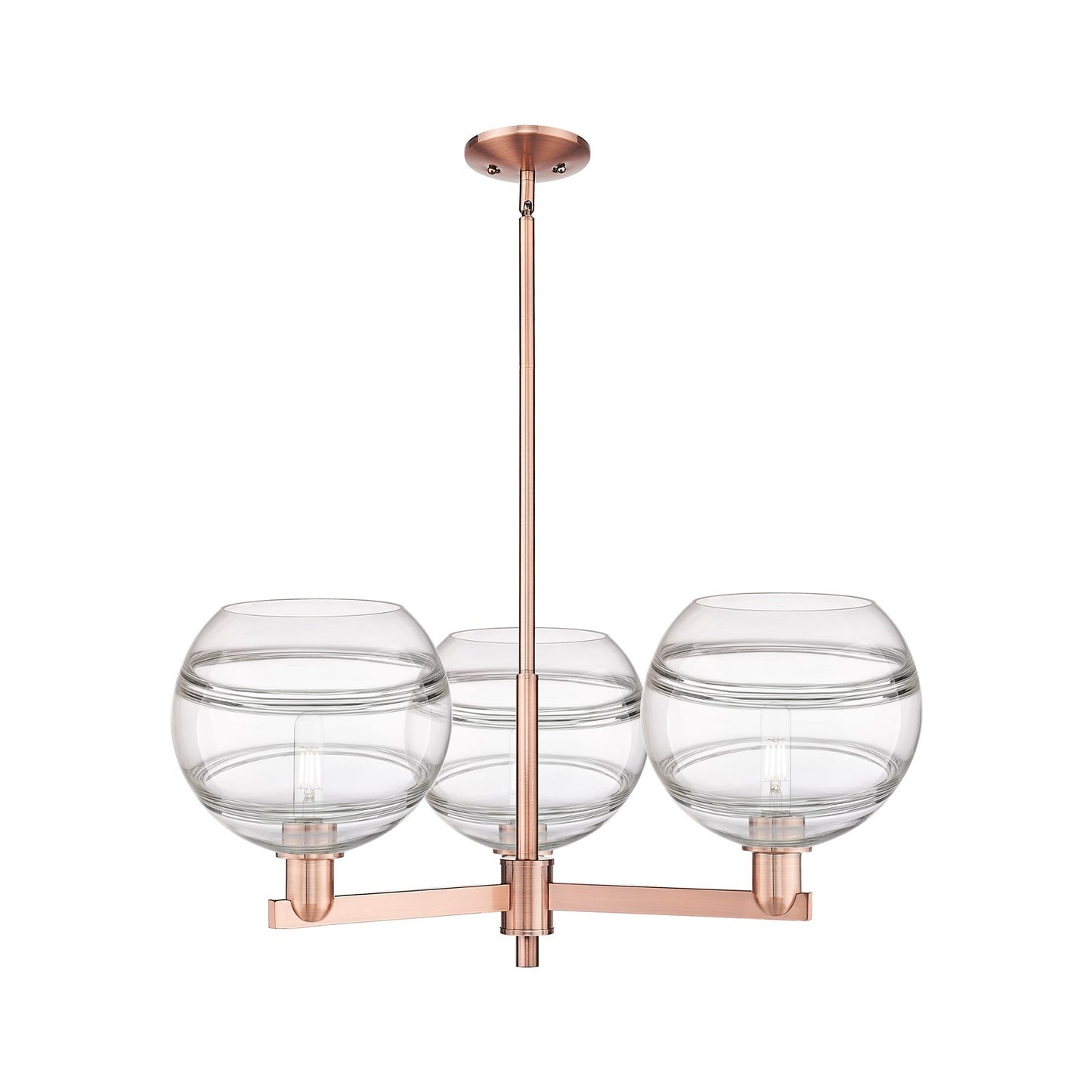 Innovations Rochester 32in 3-Light Pendant | Industrial Antique Copper Steel and Clear Glass | Kitchen Island & Dining Room | Model 716-3CR-AC-G556-10CL