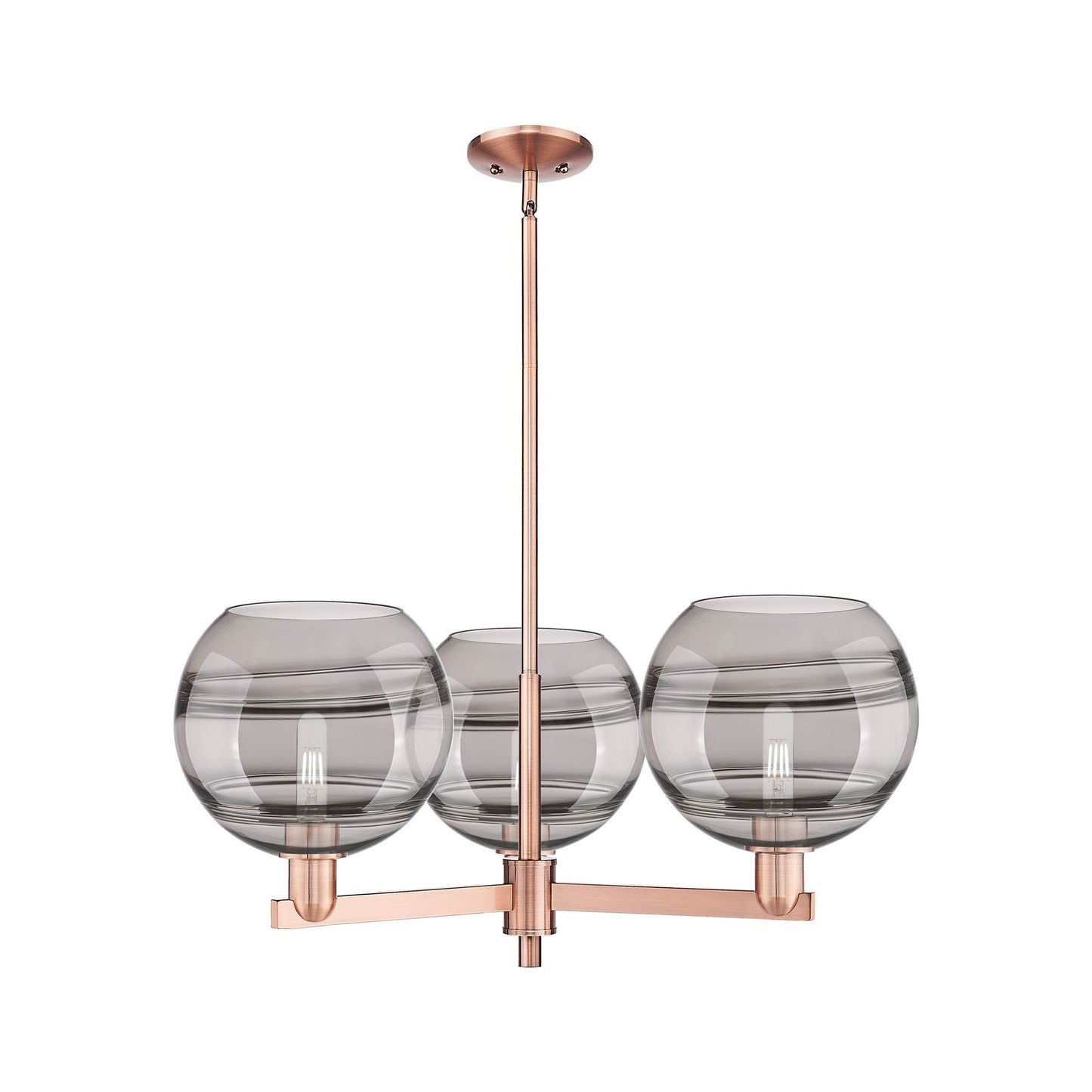 Innovations Rochester 32in 3-Light Pendant | Industrial Antique Copper Steel and Light Smoke Glass | Kitchen Island & Dining | Model 716-3CR-AC-G556-10SM