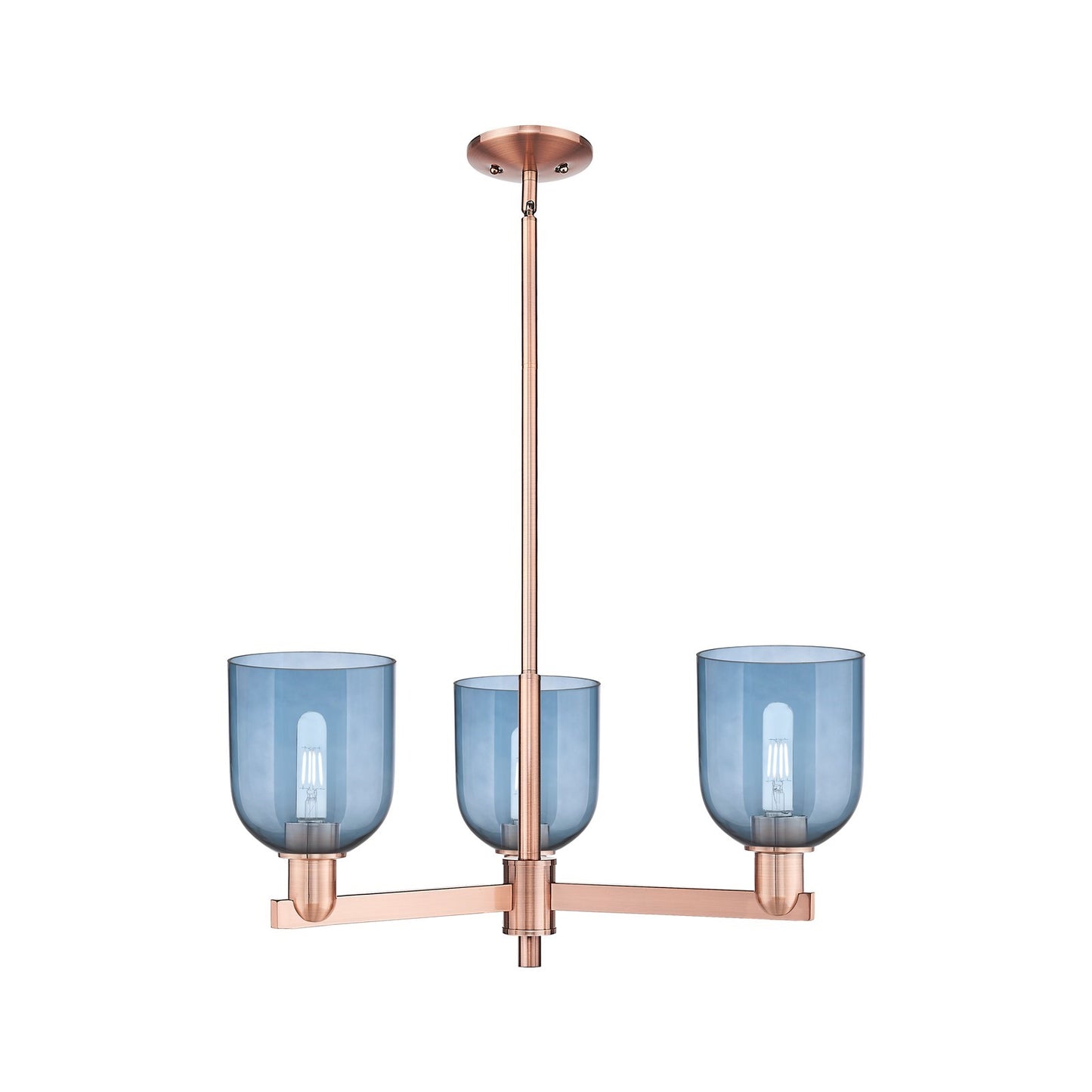 Innovations Bella 27in 3-Light Pendant | Industrial Antique Copper Steel and Blue Glass | Kitchen Island & Dining Room | 27.25 | Model 716-3CR-AC-G558-6BL