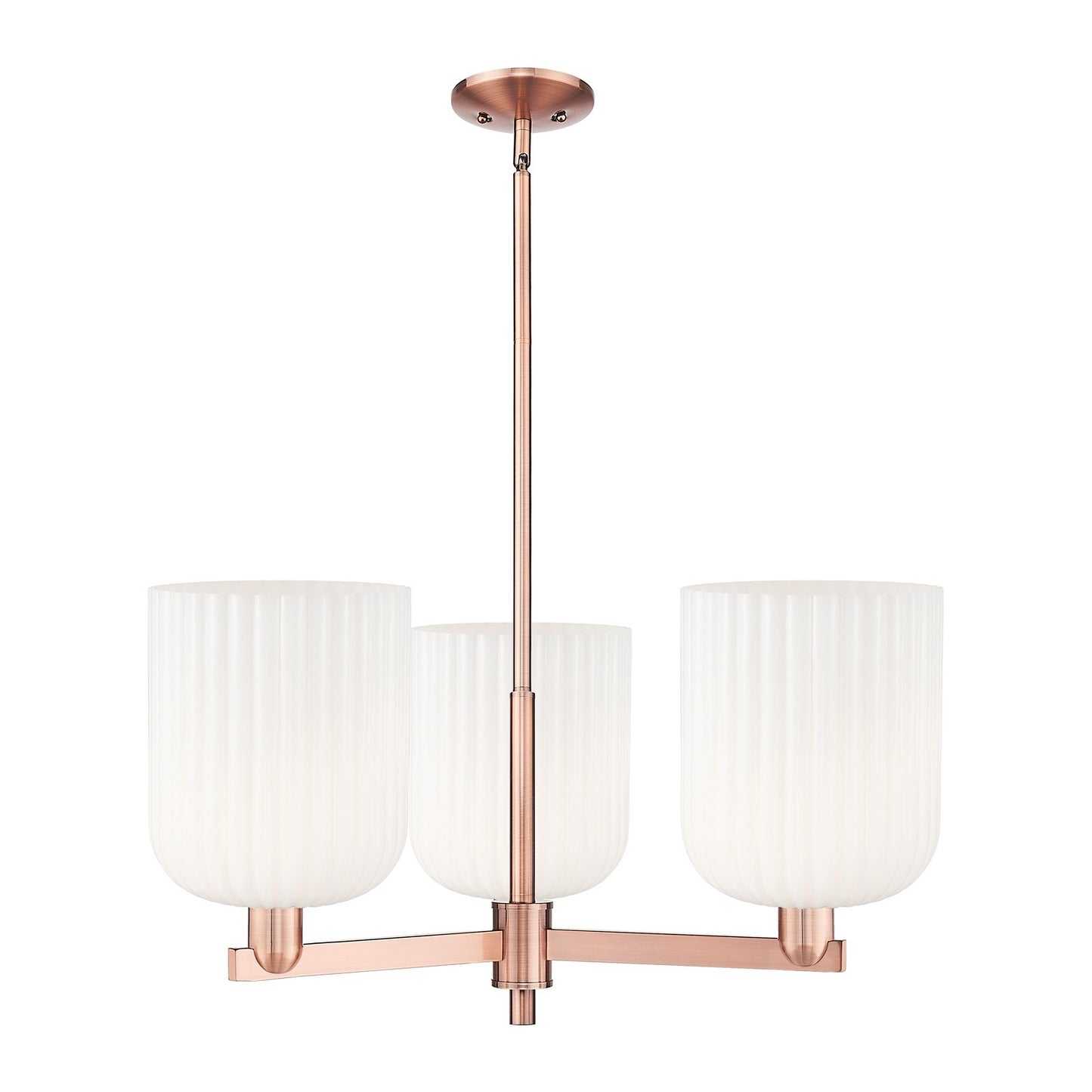 Innovations Bridal Veil 30in 3-Light Pendant | Industrial Antique Copper Steel and Gloss White Ribbed Glass | Kitchen Island | Model 716-3CR-AC-G559-8GWH