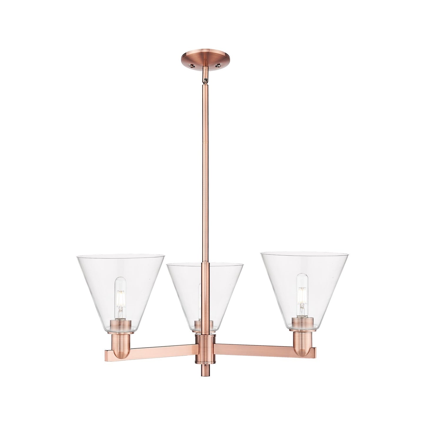 Innovations Berkshire Glass 30in 3-Light Pendant | Industrial Antique Copper Steel and Clear Glass | Kitchen Island & Dining | Model 716-3CR-AC-GBC-82