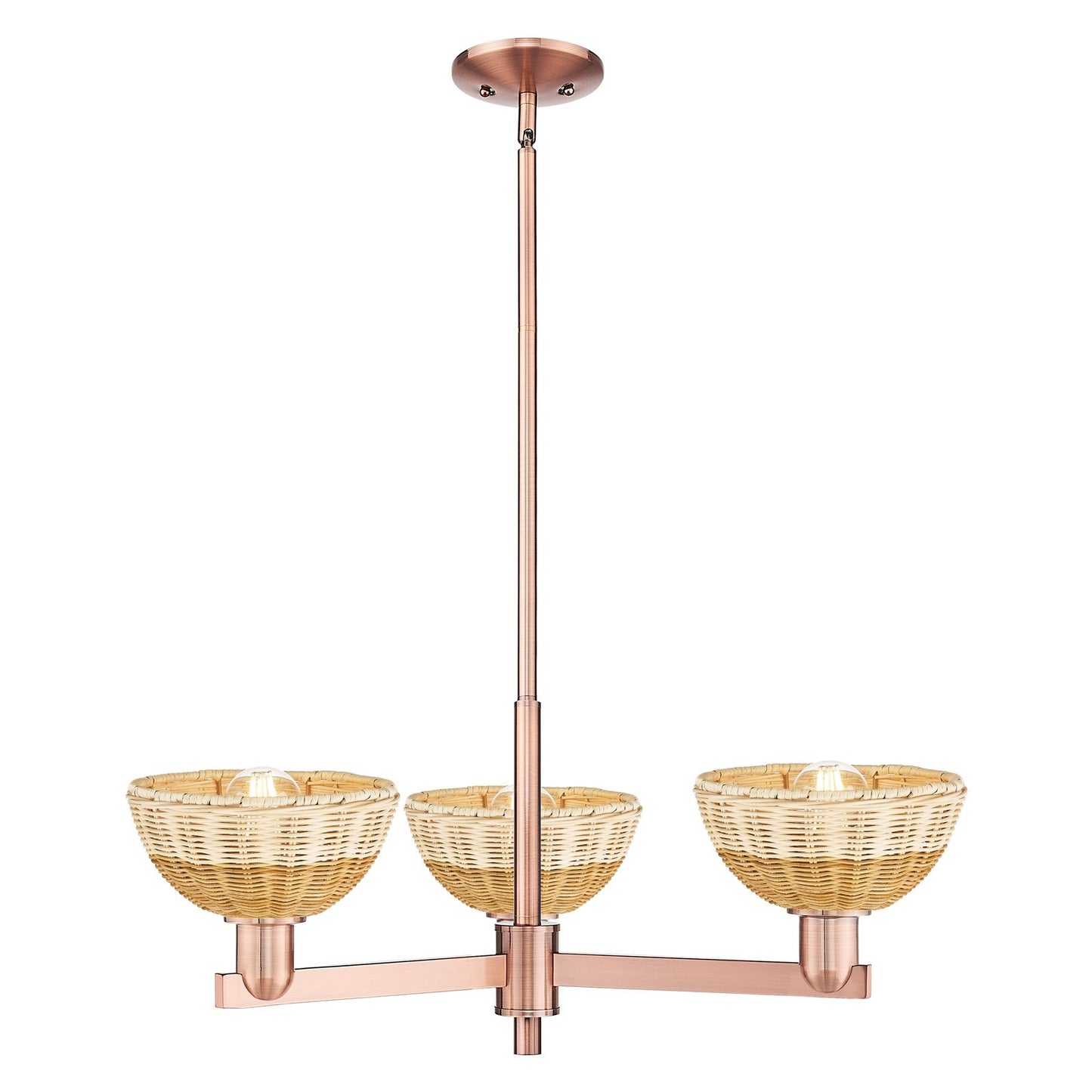 Innovations Natural Ballston Dome 29in 3-Light Pendant | Farmhouse Antique Copper Steel and Natural Fiber Basketweave | Model 716-3CR-AC-NBD2-75-NAT