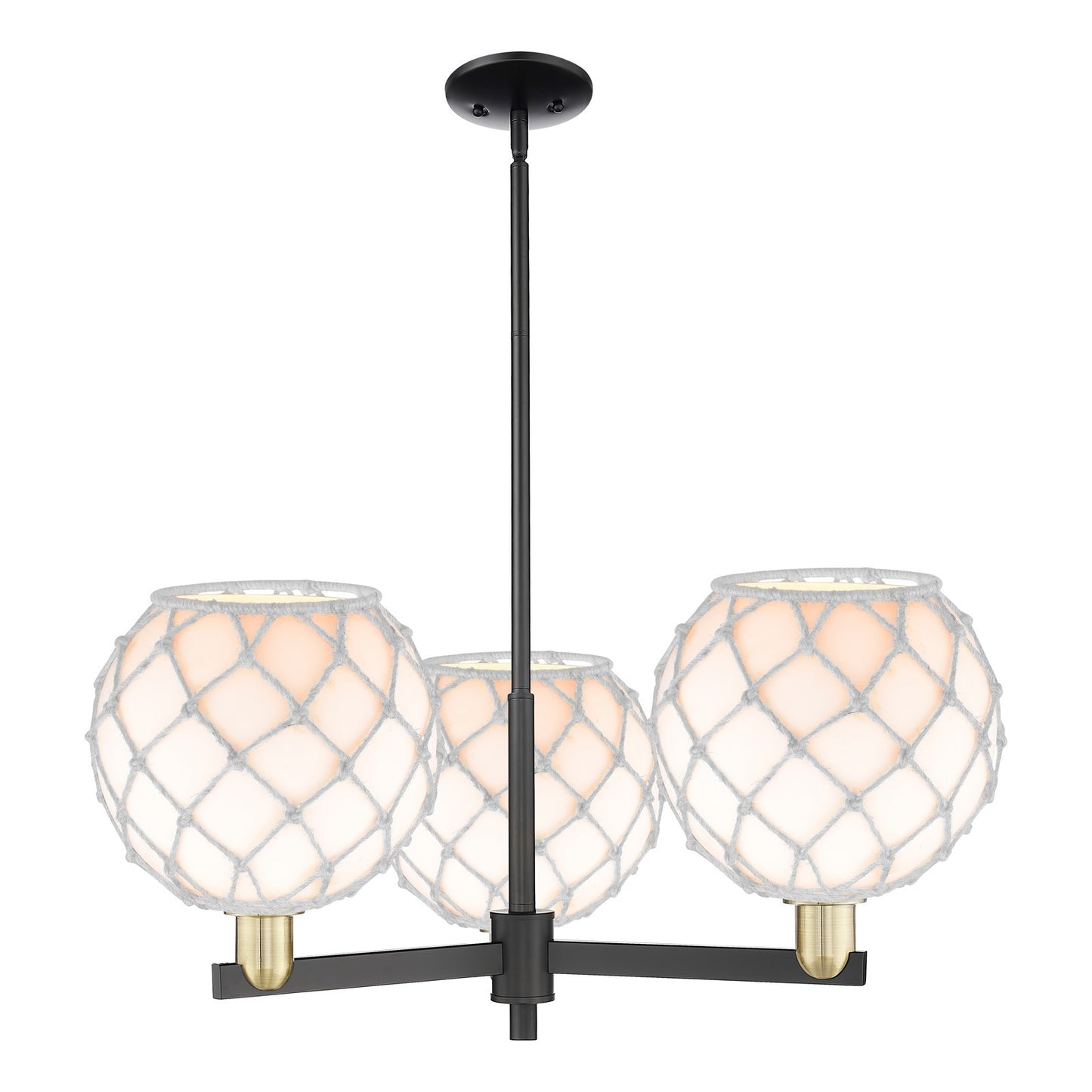 Innovations Farmhouse Rope 32in 3-Light Pendant | Industrial Black Antique Brass Steel and White Glass Rope | Kitchen Island | Model 716-3CR-BAB-G121-10RW