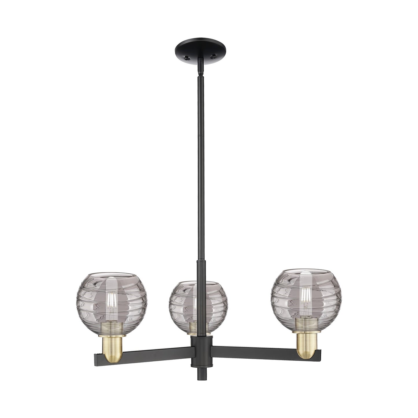 Innovations Athens Deco Swirl 27.62in 3-Light Pendant | Industrial Black Antique Brass Steel and Light Smoke Glass | Kitchen | Model 716-3CR-BAB-G1213-6SM