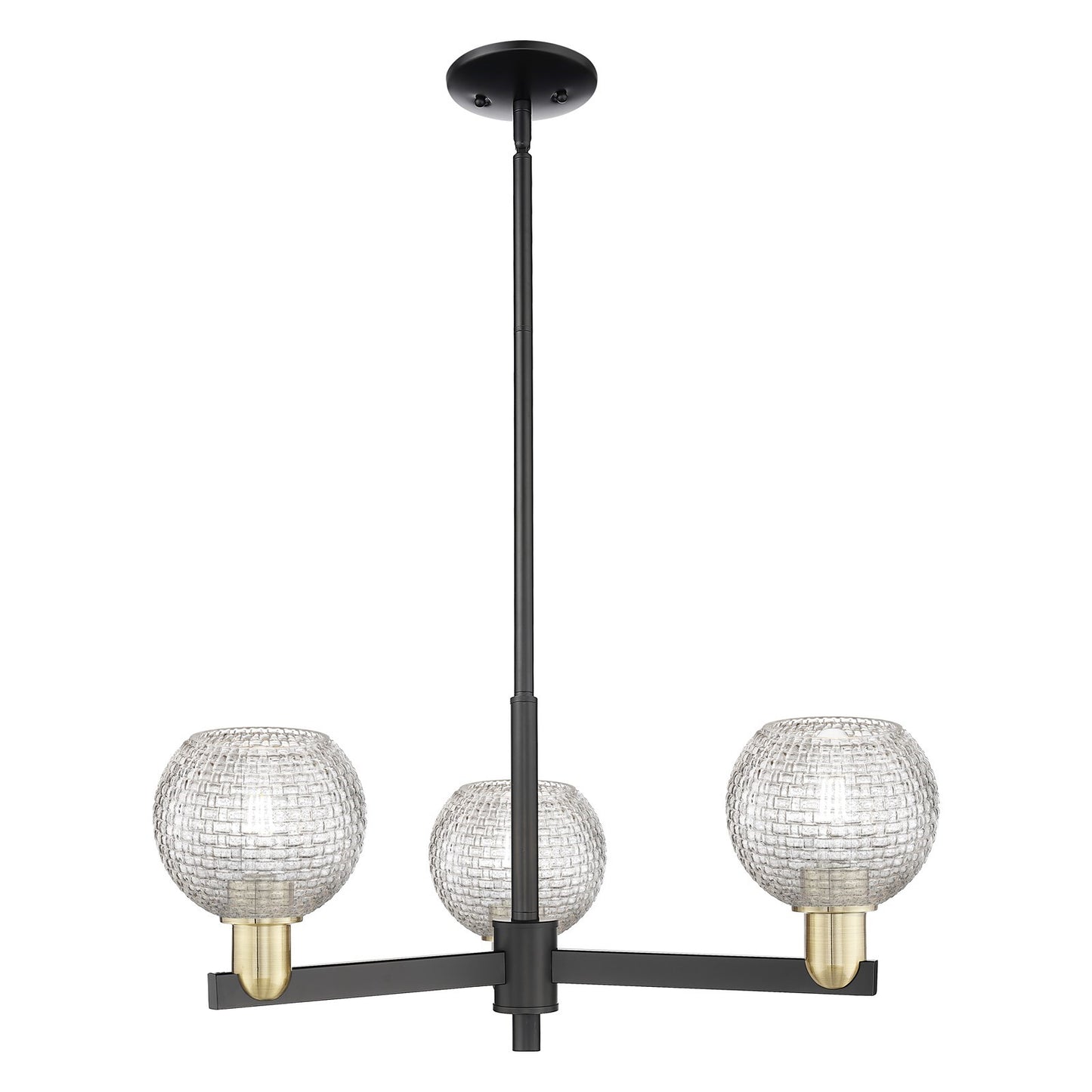 Innovations Athens 28in 3-Light Pendant | Industrial Black Antique Brass and Clear Basket Weave Glass | Kitchen Island & | Model 716-3CR-BAB-G122C-6CL