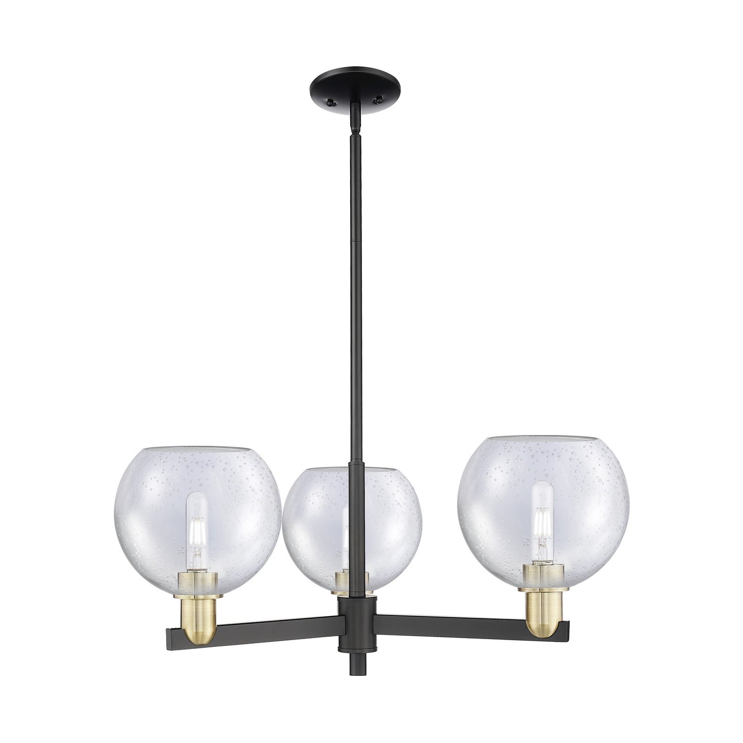 Innovations Athens 30in 3-Light Pendant | Industrial Black Antique Brass Steel and Seedy Glass | Kitchen Island & Dining Room | Model 716-3CR-BAB-G124-8