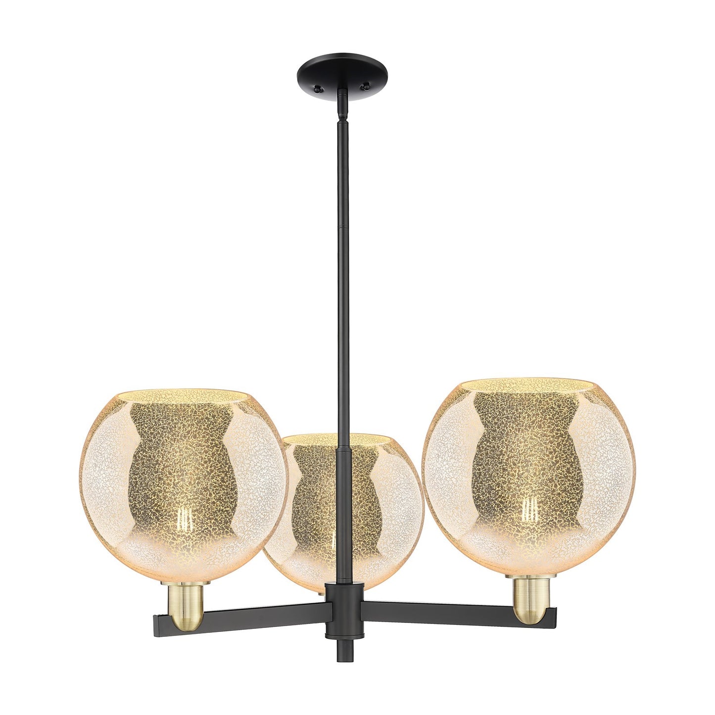 Innovations Athens 32in 3-Light Pendant | Industrial Black Antique Brass Steel and Mercury Glass | Kitchen Island & Dining | Model 716-3CR-BAB-G128-10