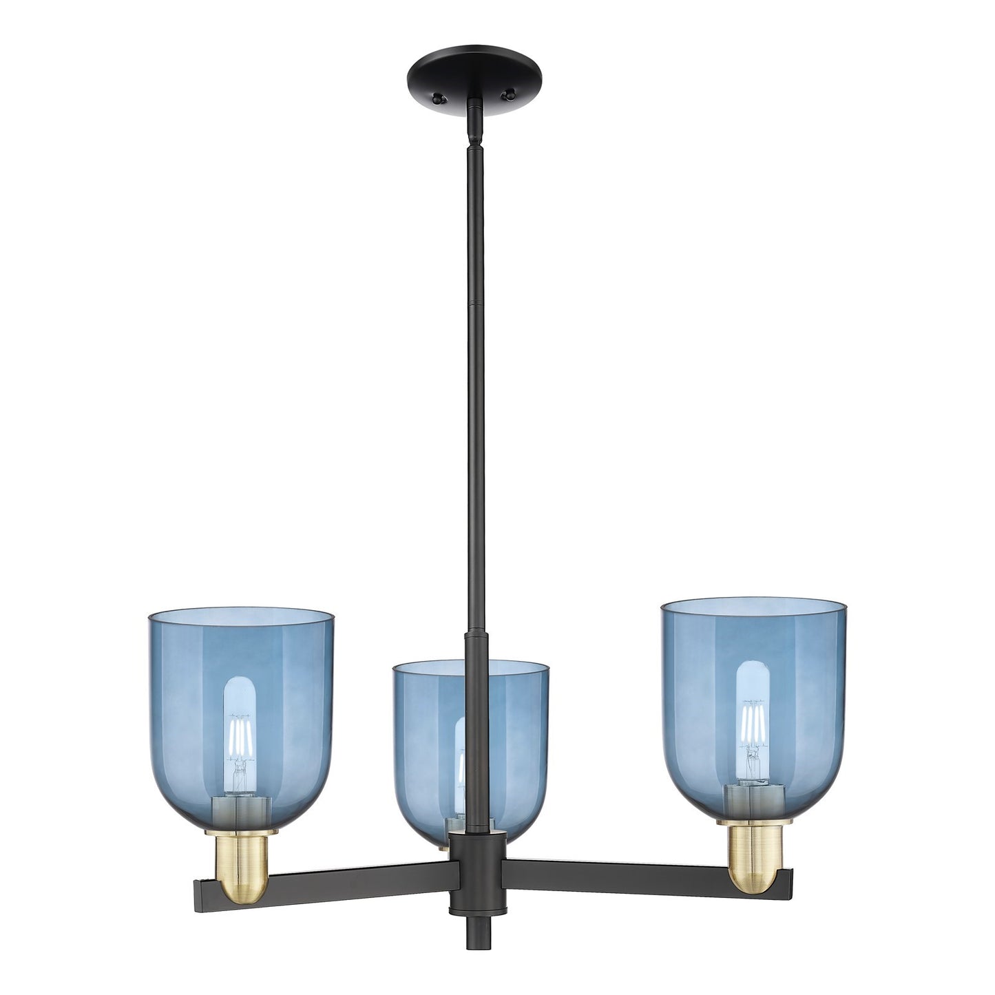 Innovations Bella 27in 3-Light Pendant | Industrial Black Antique Brass and Blue Glass | Kitchen Island & Dining Room | 27.25 | Model 716-3CR-BAB-G558-6BL