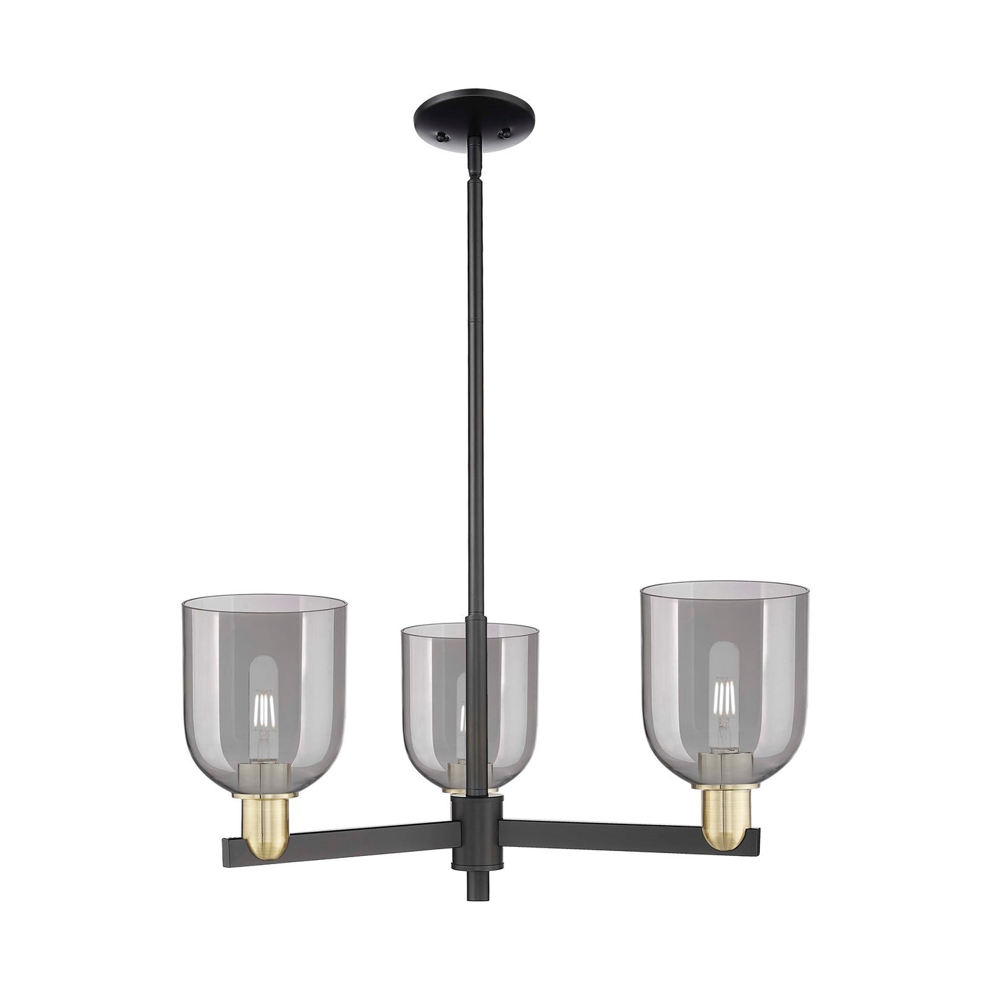 Innovations Bella 27in 3-Light Pendant | Industrial Black Antique Brass and Light Smoke Glass | Kitchen Island & Dining Room | Model 716-3CR-BAB-G558-6SM