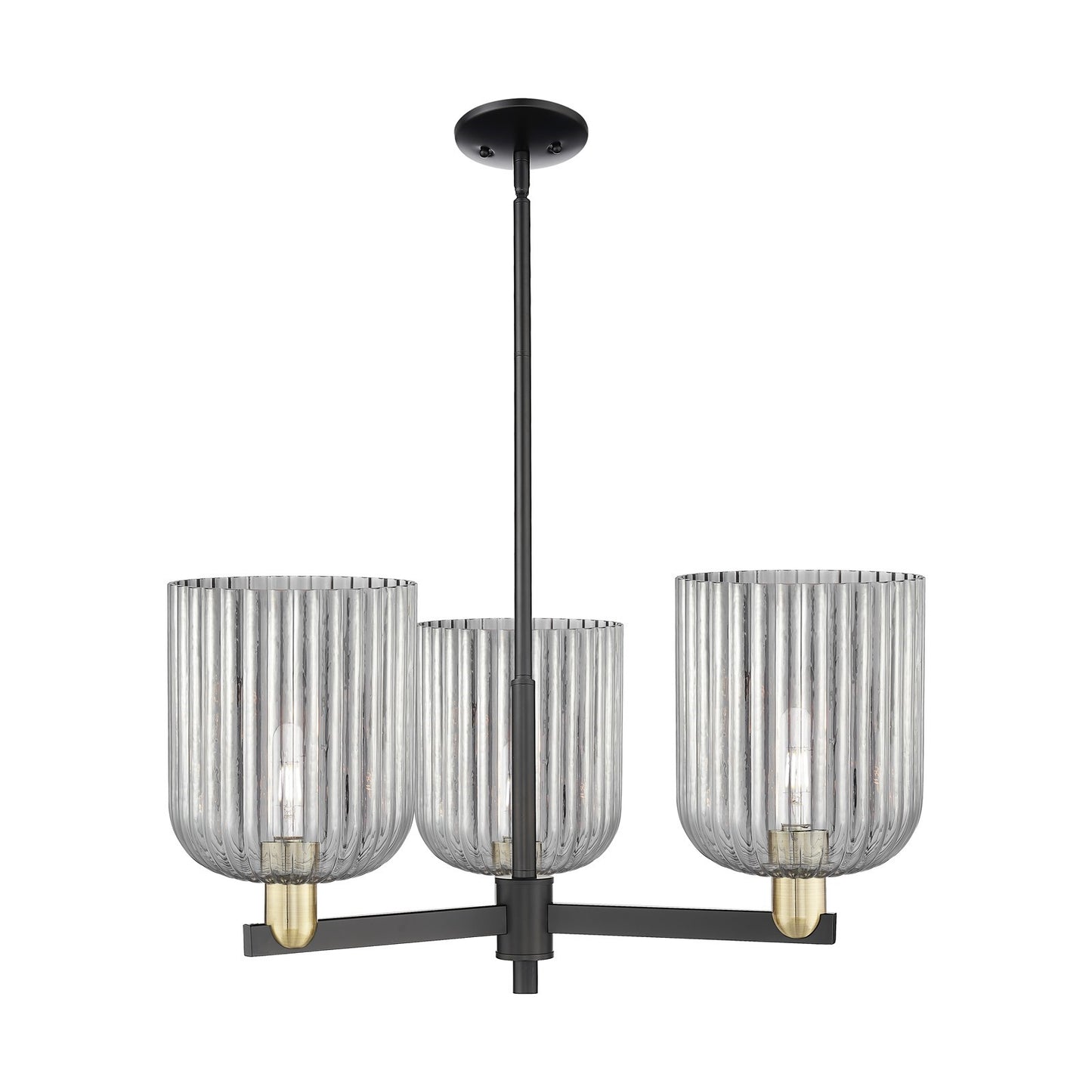 Innovations Bridal Veil 30in 3-Light Pendant | Industrial Black Antique Brass and Light Smoke Ribbed Glass | Kitchen Island & | Model 716-3CR-BAB-G559-8SM