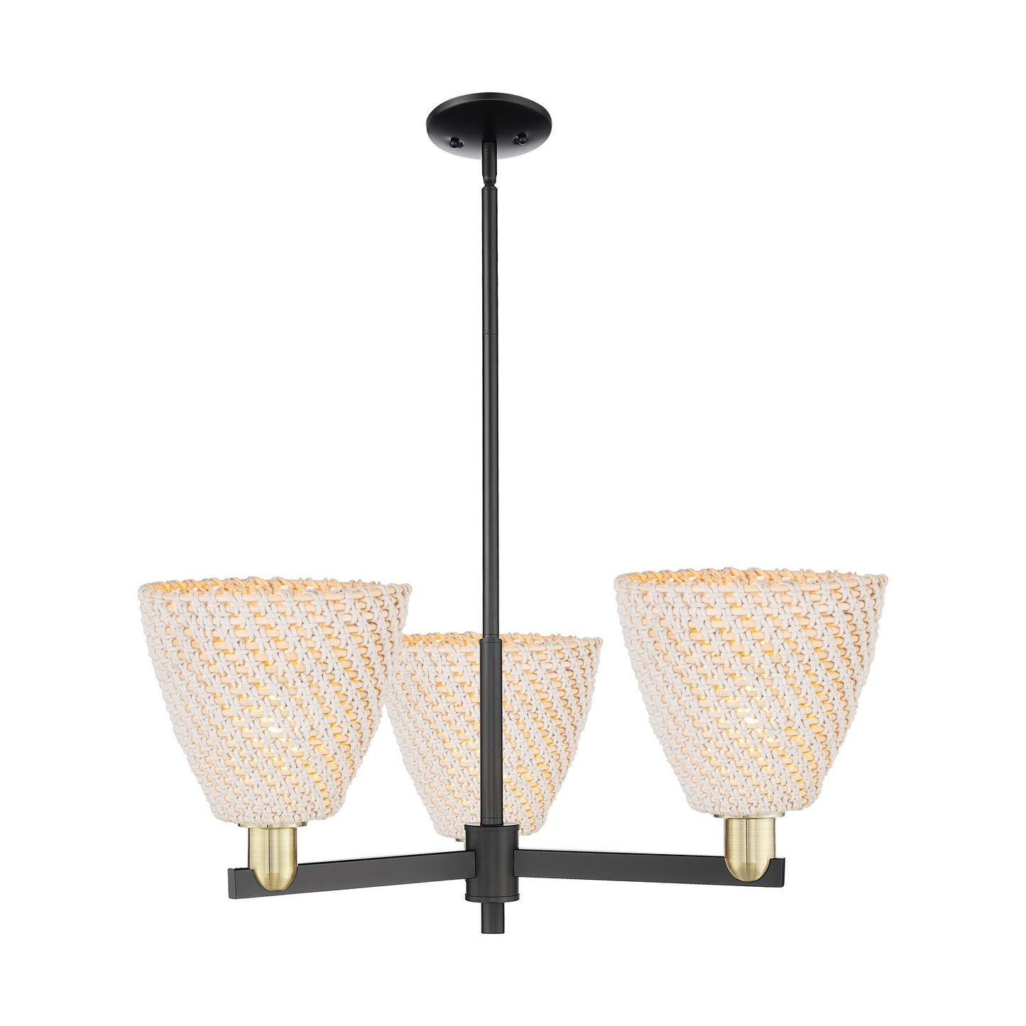 Innovations Bristol Natural 31in 3-Light Pendant | Industrial Black Antique Brass Steel and Natural Fiber Dome Shade | Model 716-3CR-BAB-NBD-9-NAT