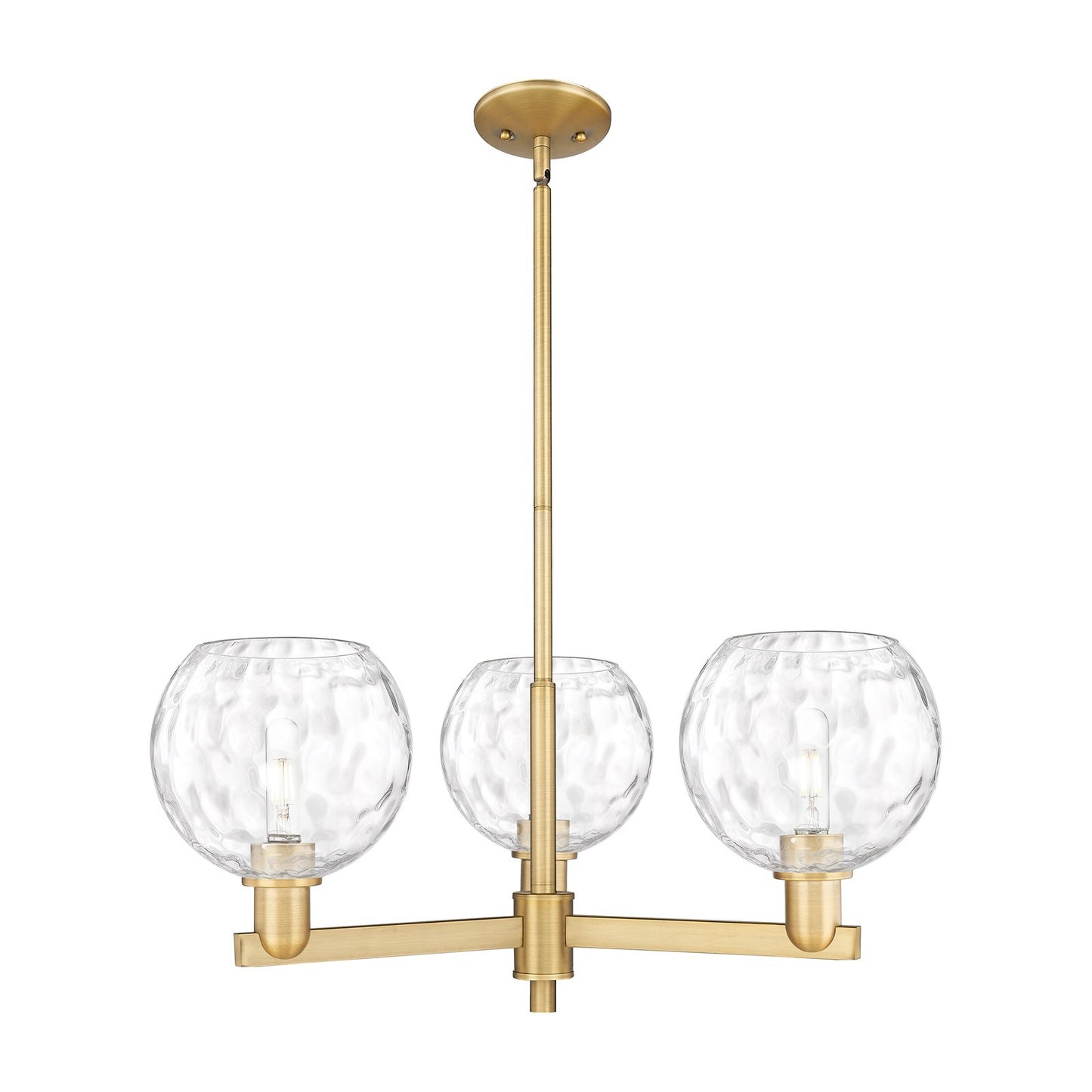 Innovations Athens Water Glass 30in 3-Light Pendant | Industrial Brushed Brass and Clear Glass | Kitchen Island & Dining Room | Model 716-3CR-BB-G1215-8