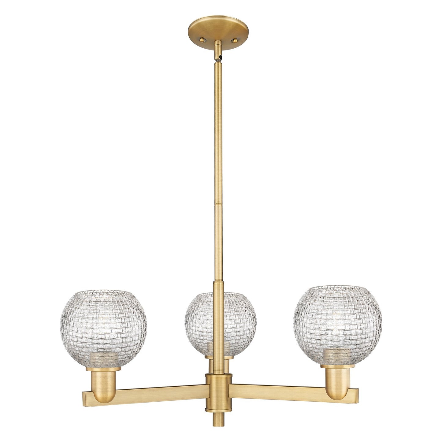 Innovations Athens 28in 3-Light Pendant | Industrial Brushed Brass Steel and Clear Basket Weave Glass | Kitchen Island & | Model 716-3CR-BB-G122C-6CL