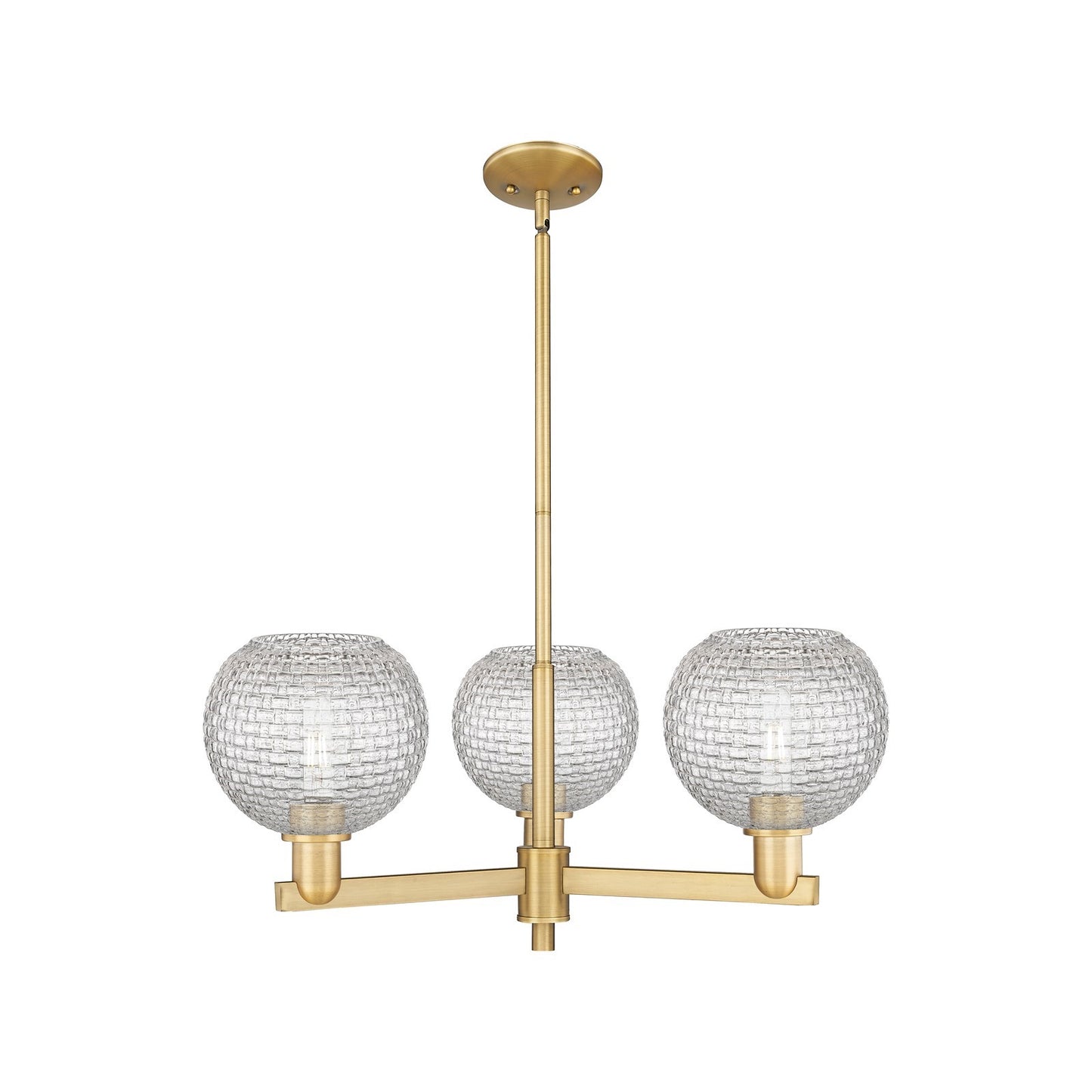 Innovations Athens 30in 3-Light Pendant | Industrial Brushed Brass Steel and Clear Basket Weave Glass | Kitchen Island & | Model 716-3CR-BB-G122C-8CL