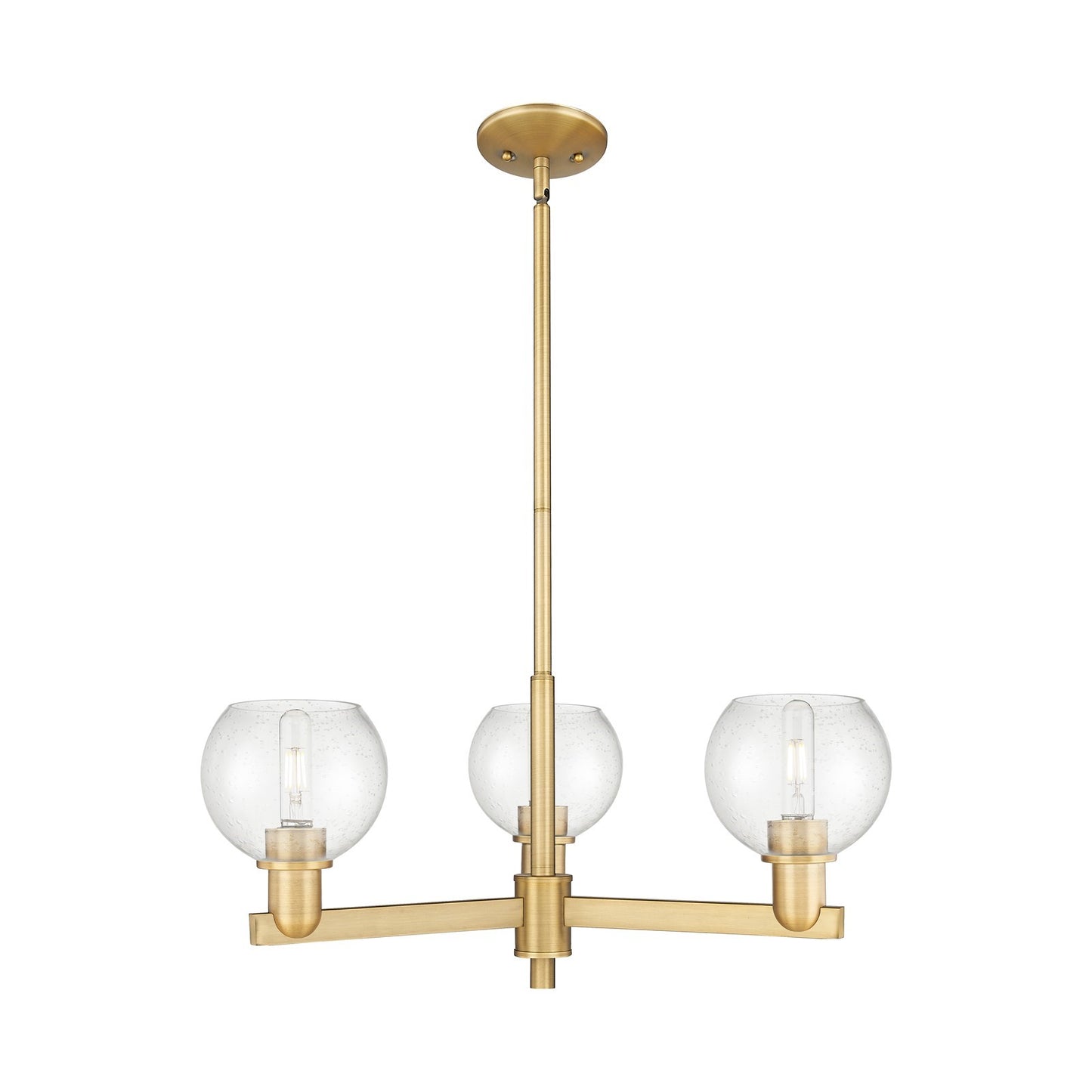 Innovations Athens 28in 3-Light Pendant | Industrial Brushed Brass Steel and Seedy Glass | Kitchen Island & Dining Room | 27.62 | Model 716-3CR-BB-G124-6