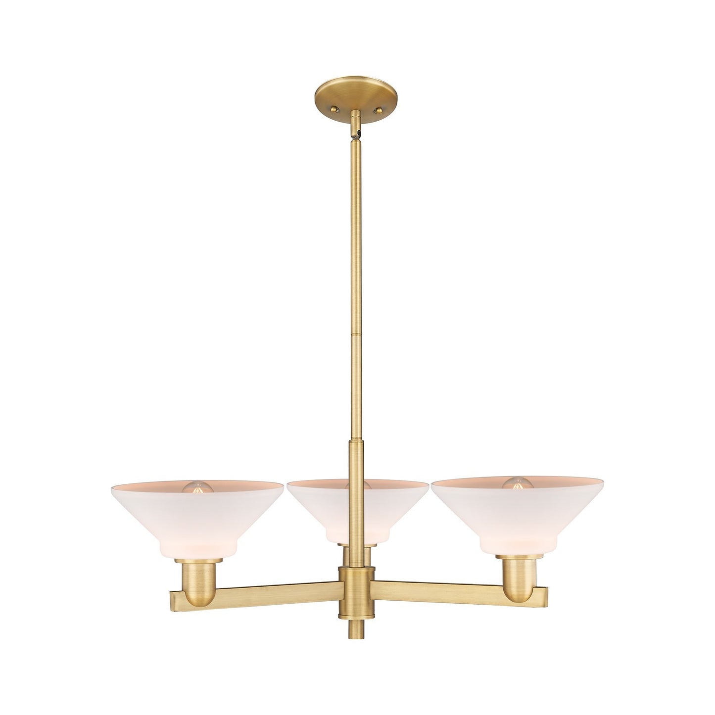 Innovations Orwell 30in 3-Light Pendant | Industrial Brushed Brass Steel and Matte White Glass | Kitchen Island & Dining Room | Model 716-3CR-BB-G131