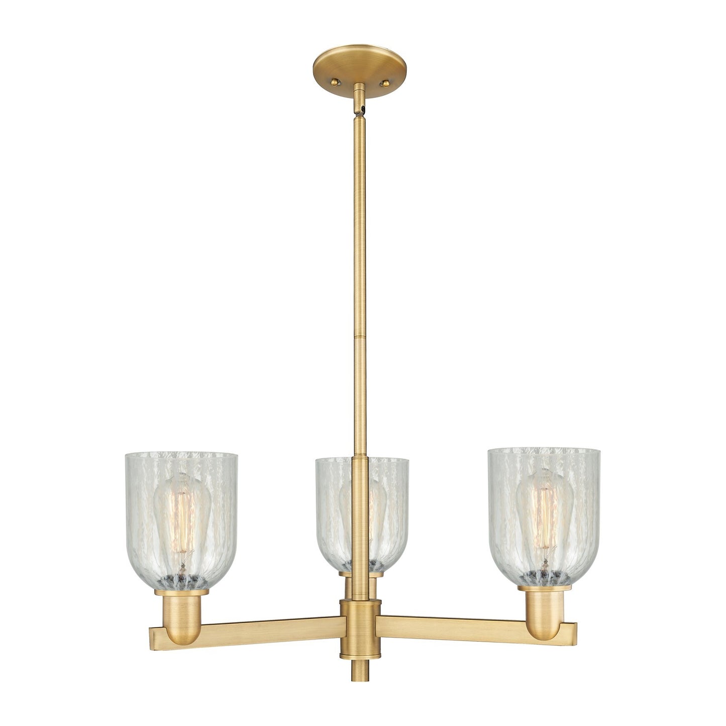 Innovations Caledonia 27in 3-Light Pendant | Industrial Brushed Brass Steel and Mouchette Colorful Glass | Kitchen Island & | Model 716-3CR-BB-G2511