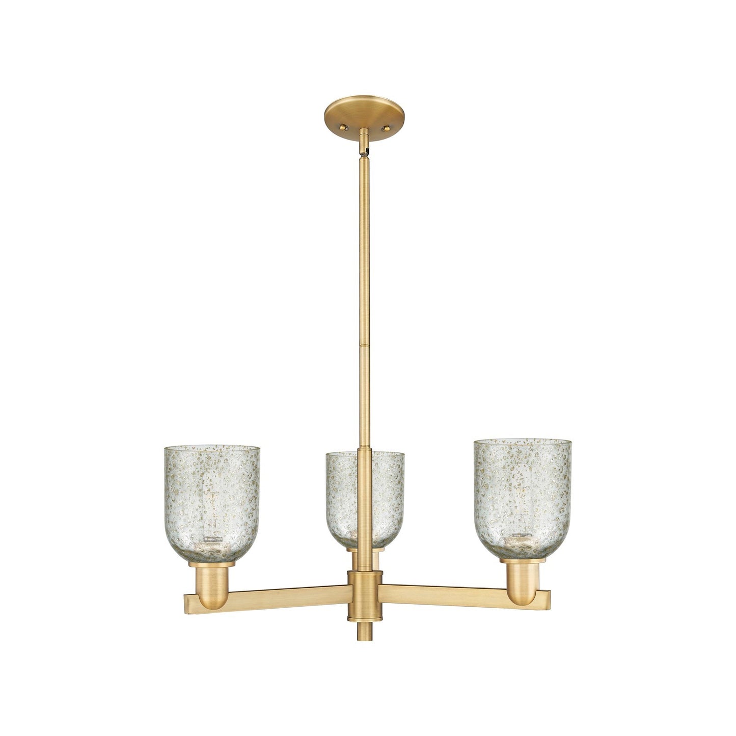 Innovations Caledonia 27in 3-Light Pendant | Industrial Brushed Brass Steel and Mica Glass | Kitchen Island & Dining Room | 26.75 | Model 716-3CR-BB-G259