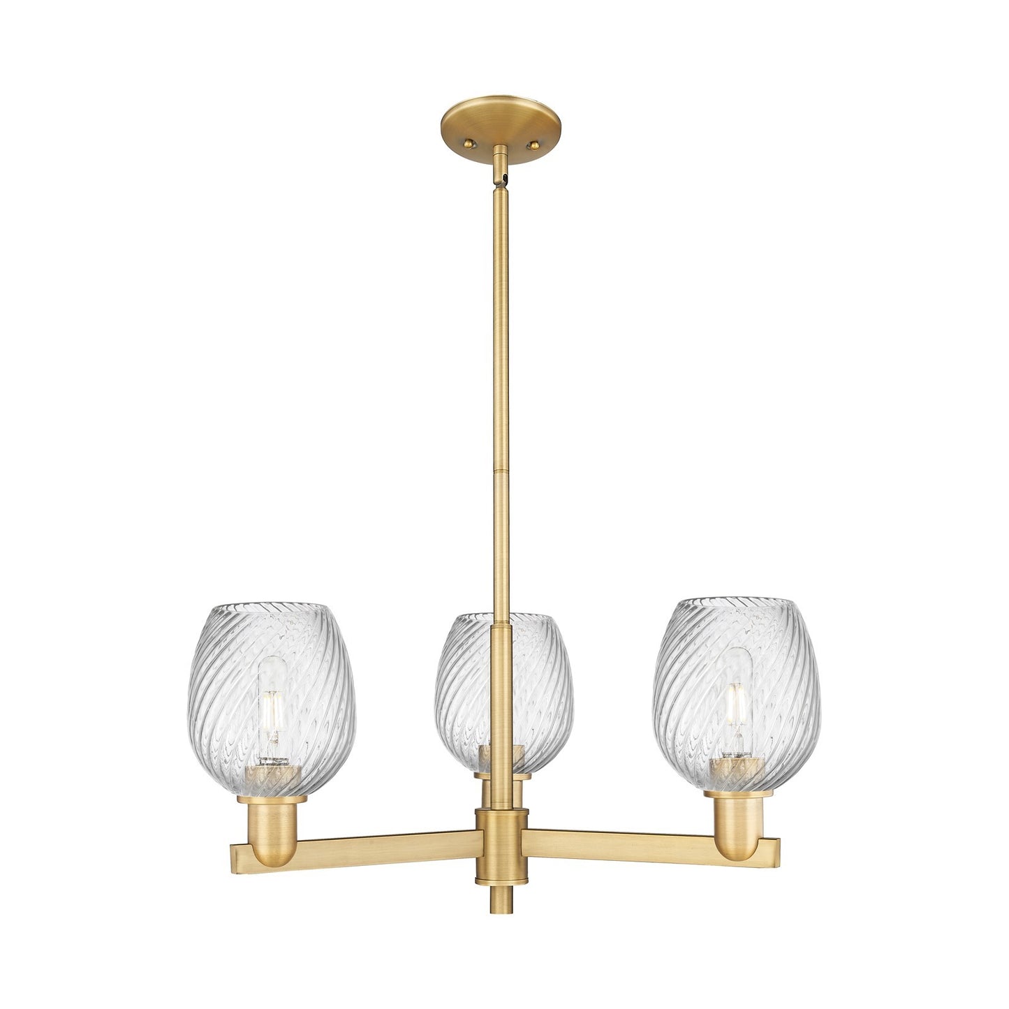 Innovations Salina 28in 3-Light Pendant | Industrial Brushed Brass and Clear Spiral Fluted Glass | Kitchen Island & Dining Room | Model 716-3CR-BB-G292