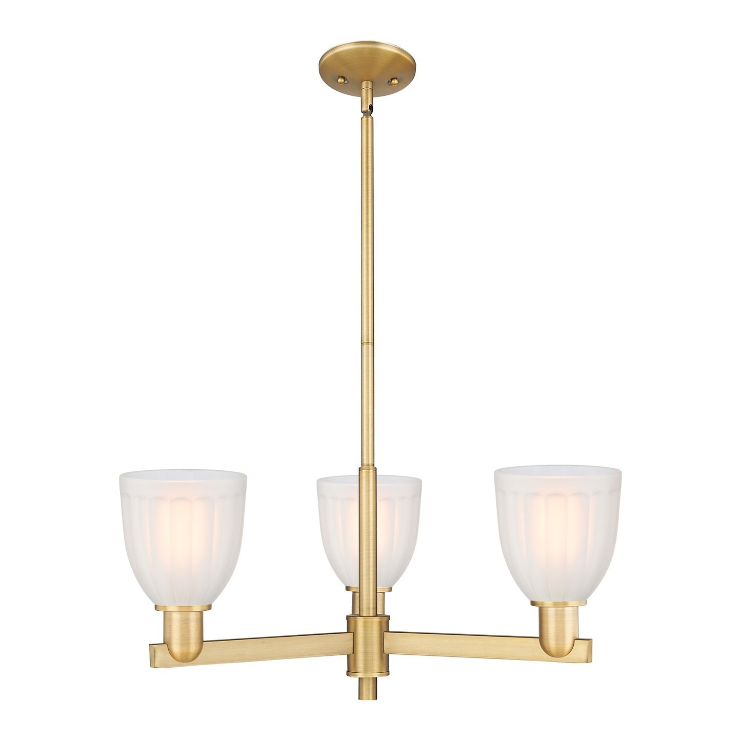 Innovations Brookfield 28in 3-Light Pendant | Industrial Brushed Brass Steel and White Frosted Ribbed Glass | Kitchen Island & | Model 716-3CR-BB-G441