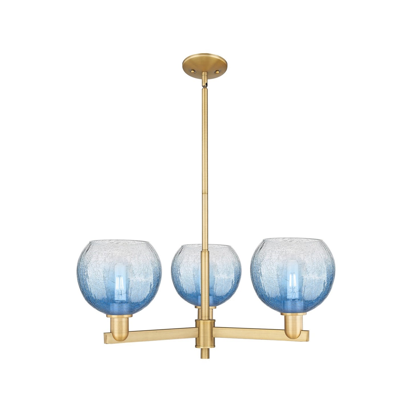 Innovations Brookhaven Globe 30in 3-Light Pendant | Industrial Brushed Brass Steel and Sapphire Blue Glass | Kitchen Island & | Model 716-3CR-BB-G483-8SB