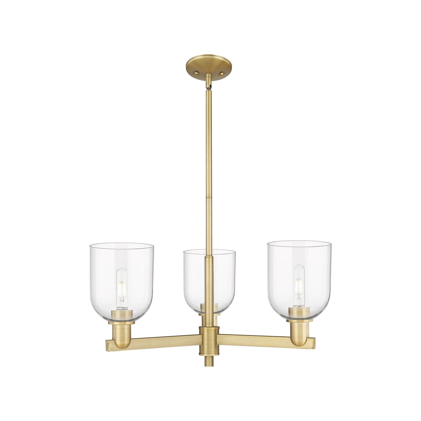 Innovations Bella 27in 3-Light Pendant | Industrial Brushed Brass Steel and Clear Glass | Kitchen Island & Dining Room | 27.25 | Model 716-3CR-BB-G558-6CL