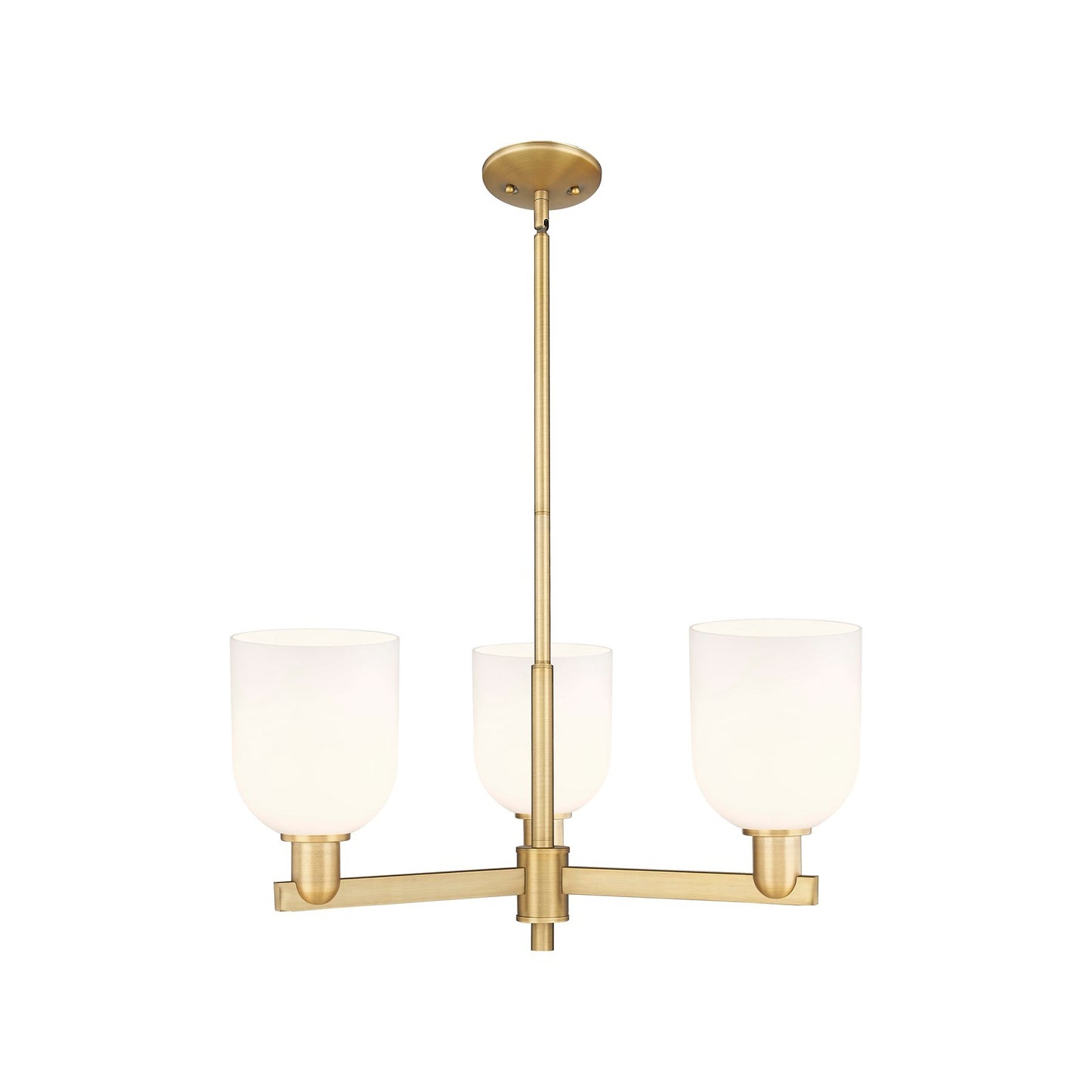 Innovations Bella 27in 3-Light Pendant | Industrial Brushed Brass Steel and White Glass | Kitchen Island & Dining Room | Model 716-3CR-BB-G558-6GWH