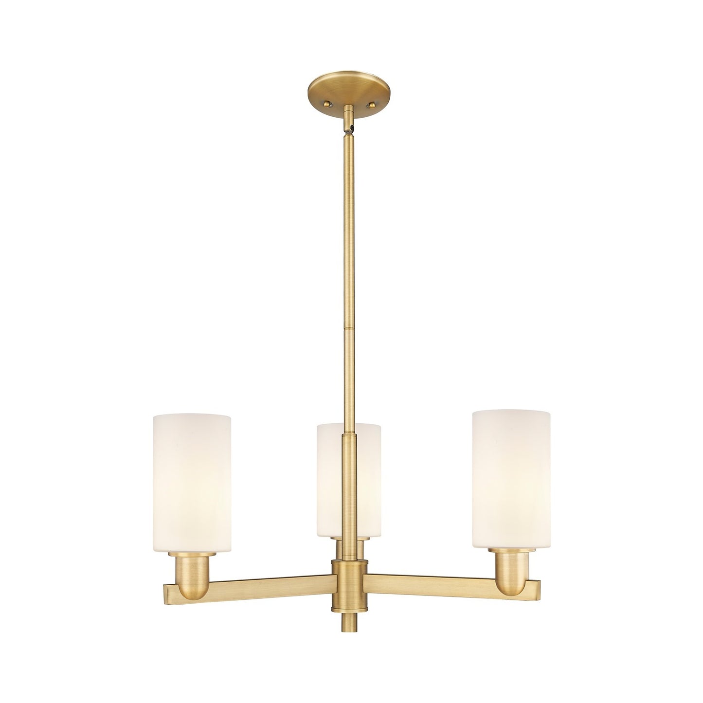 Innovations Clymer 26in 3-Light Pendant | Industrial Brushed Brass and Matte White Glass | Kitchen Island & Dining Room | 25.62 x | Model 716-3CR-BB-G801