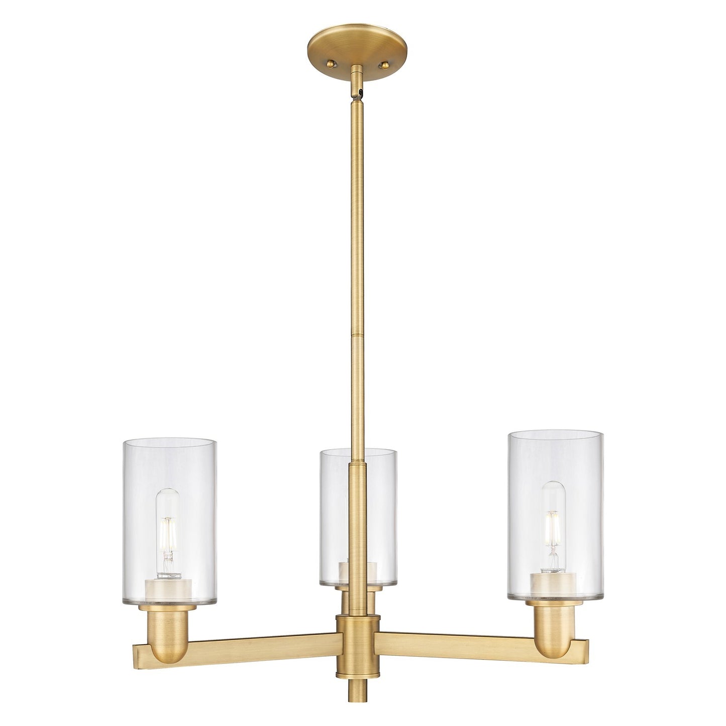 Innovations Clymer 26in 3-Light Pendant | Industrial Brushed Brass Steel and Clear Glass | Kitchen Island & Dining Room | 25.62 x | Model 716-3CR-BB-G802